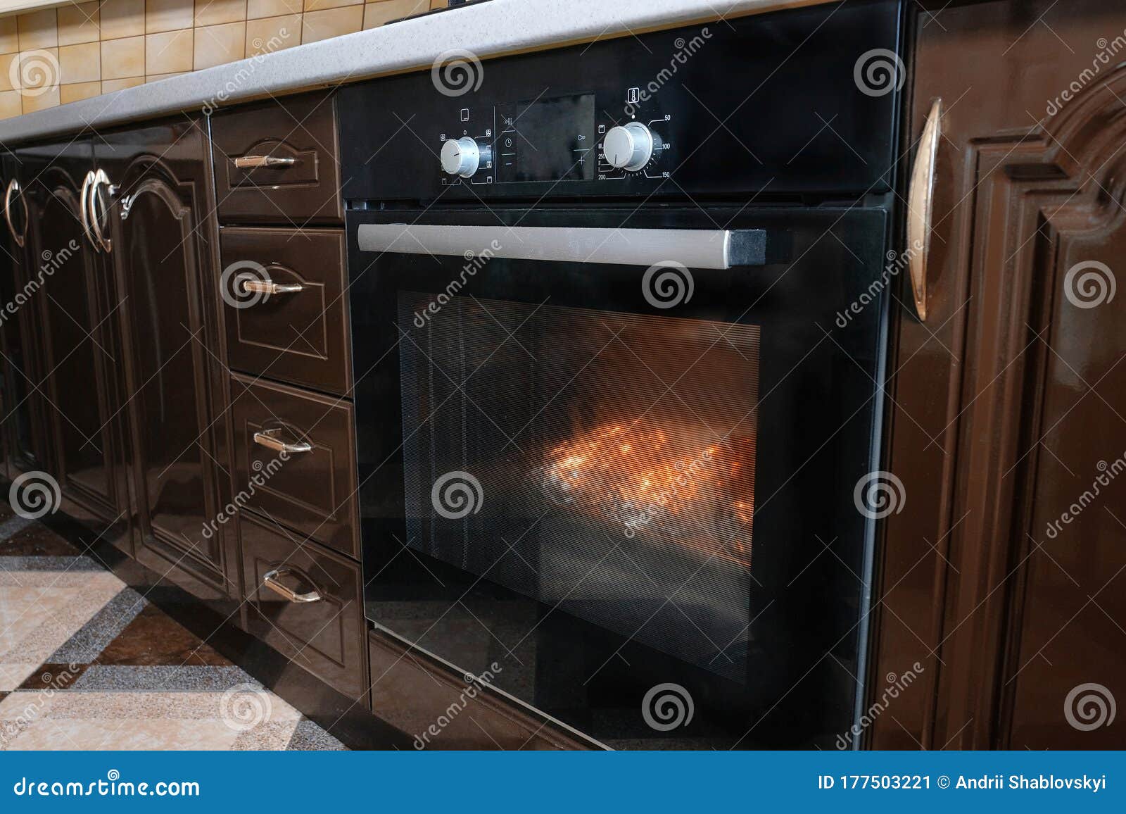 Using an Electric Oven for Baking and Cooking Stock Image Image of