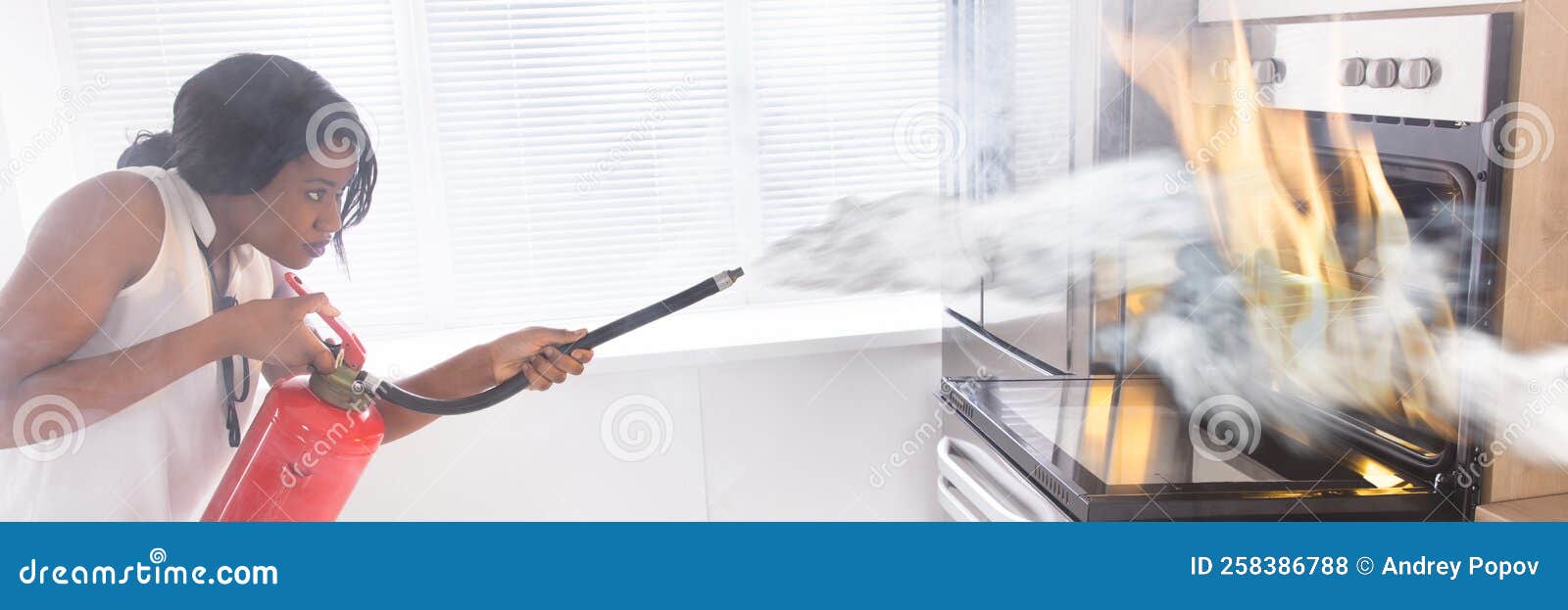 Using Fire Extinguisher in Kitchen Stock Photo Image of house