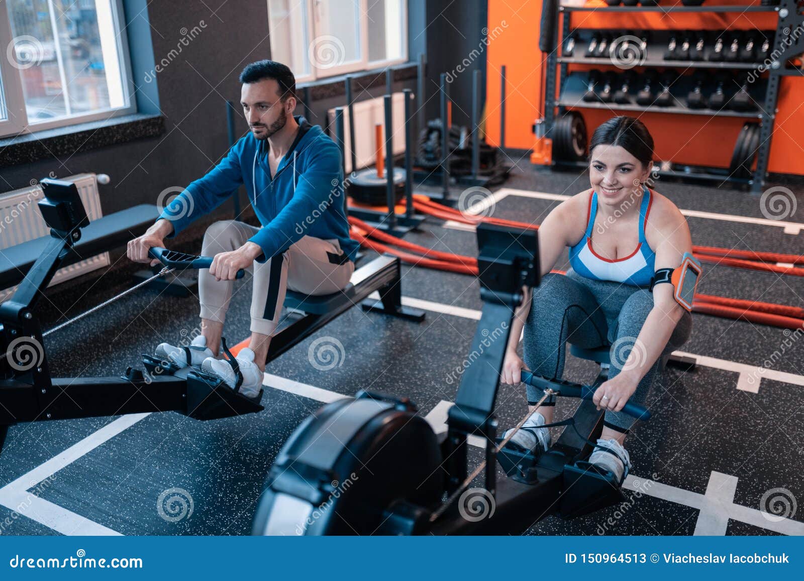 Trainer Teaching Overweight Woman Using Fitness Equipment Stock Image ...