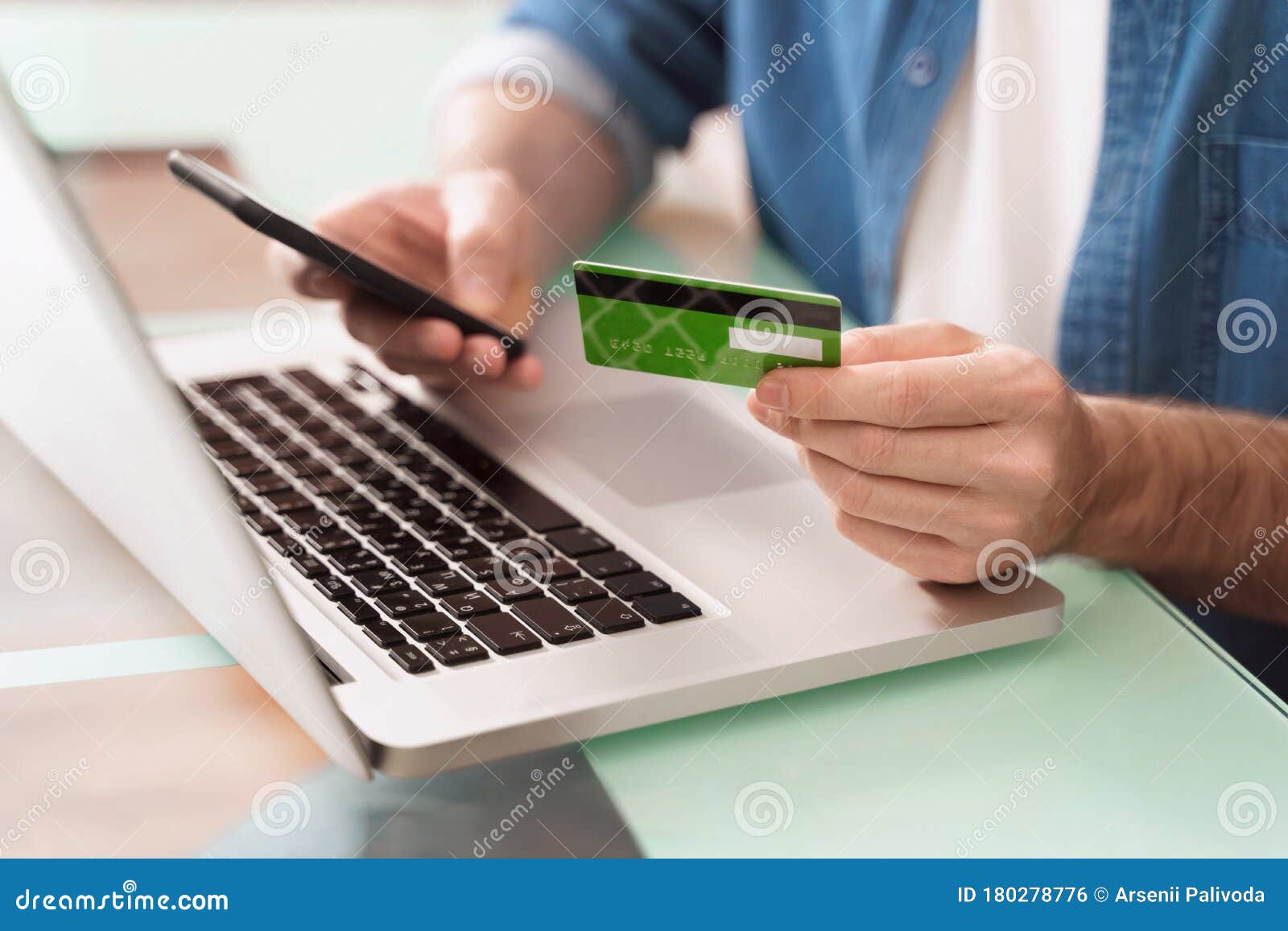 using gadgets and bank card for e-shopping and online banking