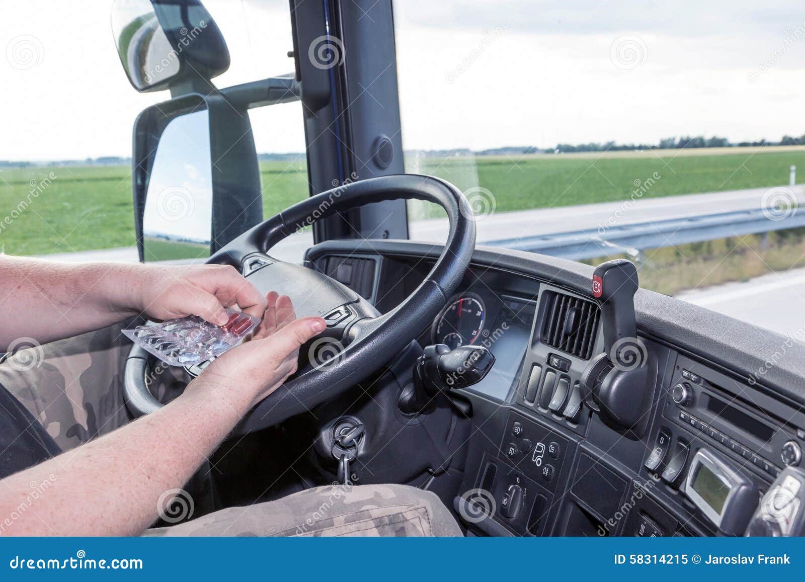 Using the Pills while Driving the Truck Stock Image Image of