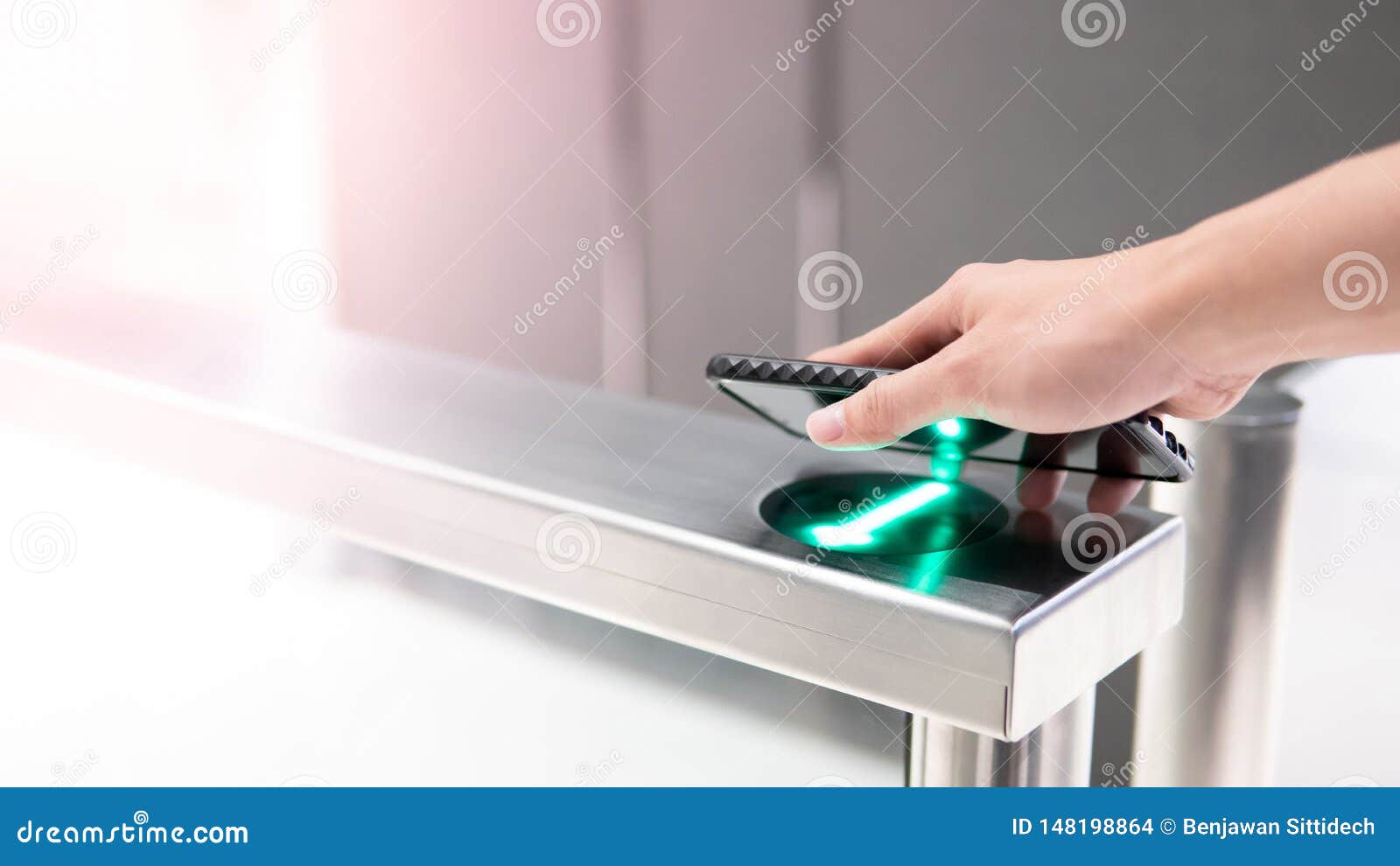 Using Smartphone To Open Automatic Gate Machine Stock Photo Image of