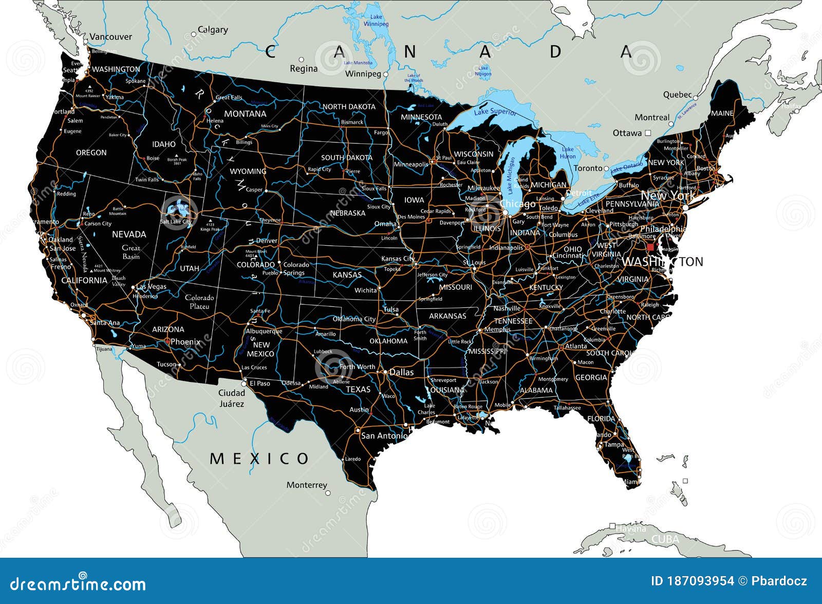 High Detailed United States of America Road Map with Labeling. Stock ...