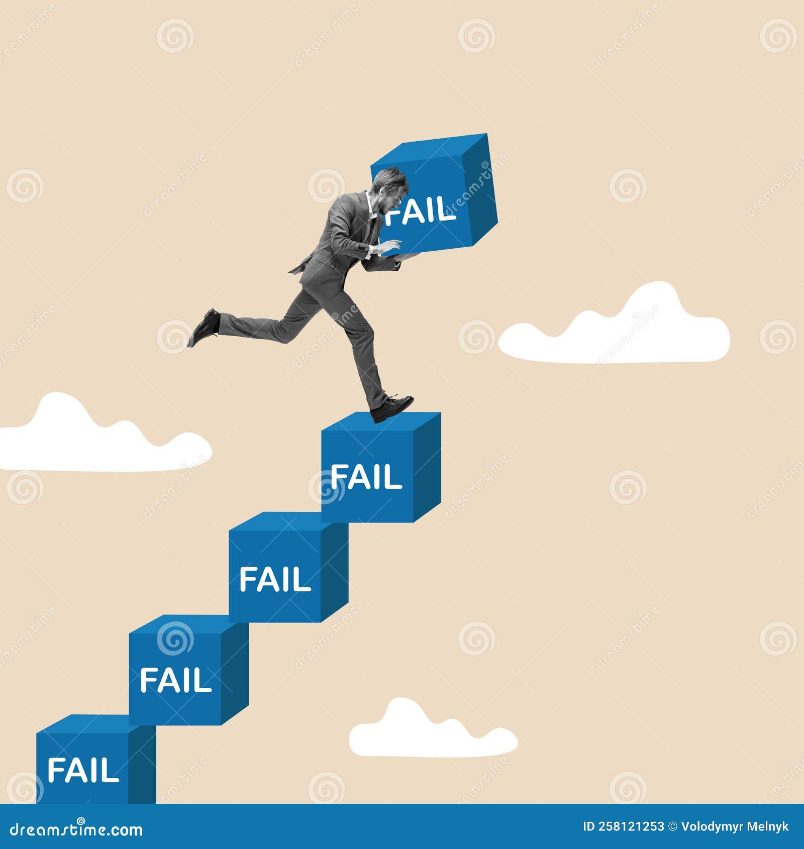 Usuccessful Career Concept. Creative Art Collage. Improve from Failure