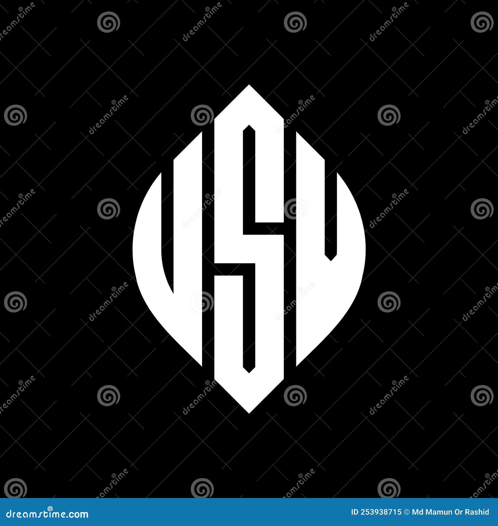 usv circle letter logo  with circle and ellipse . usv ellipse letters with typographic style. the three initials form a