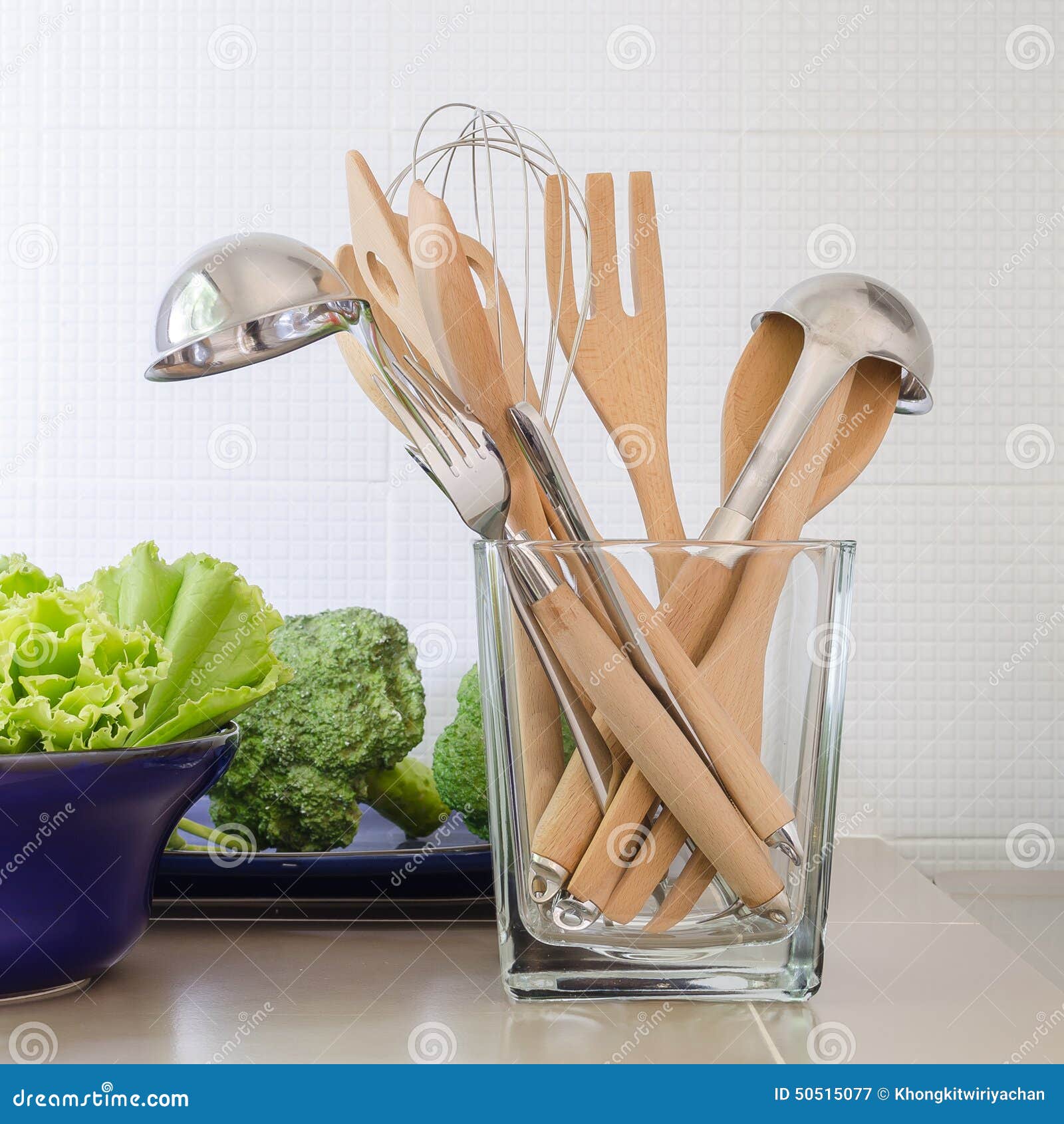 Utensils in Glass Bottle on Kitchen S Counter Stock Image Image of