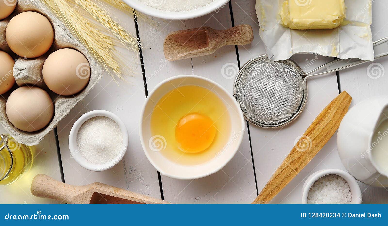 Utensils and Pastry Ingredients on Table Stock Photo Image of timber