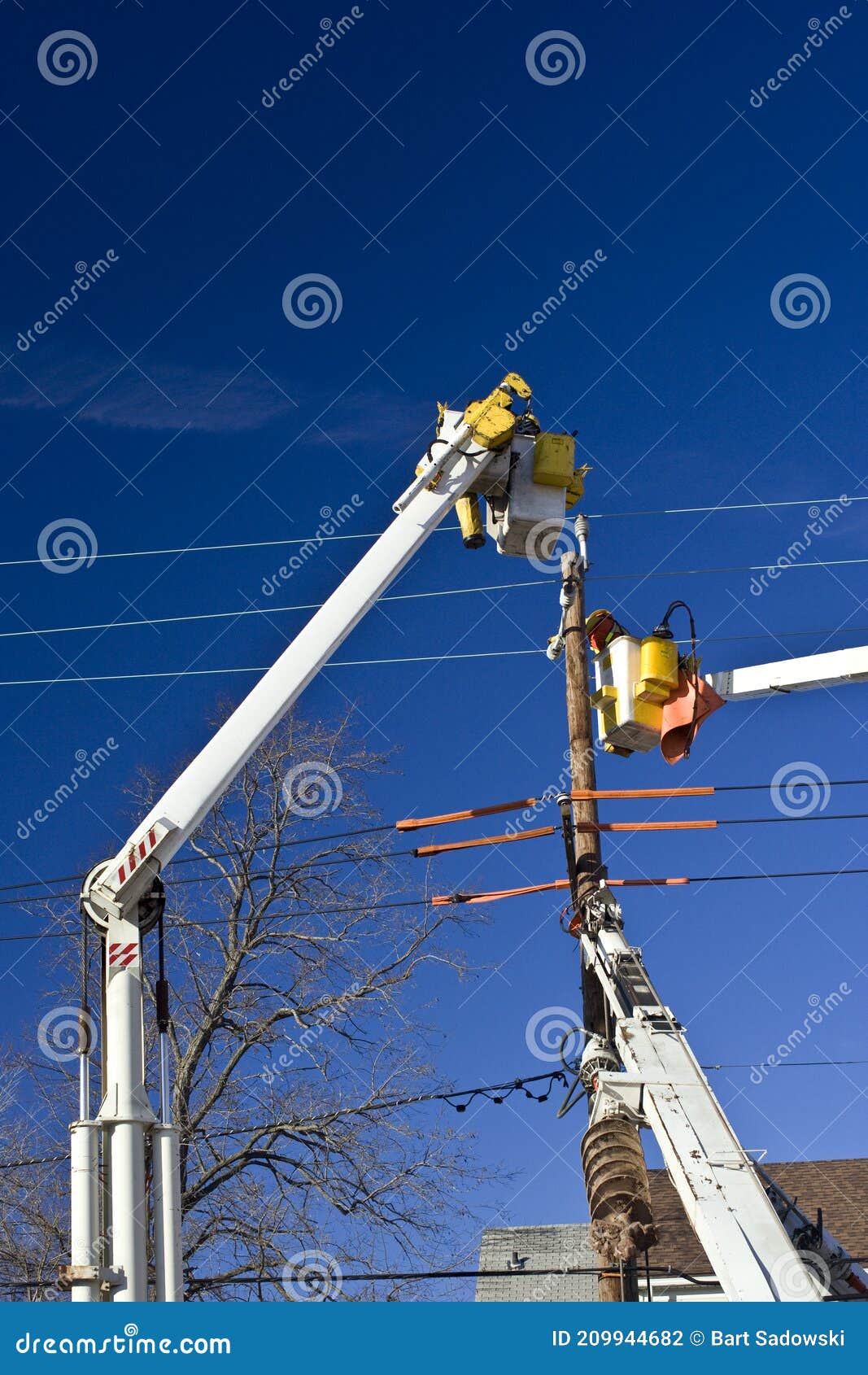 Utility Work on Electric Cables Stock Photo Image of electricity