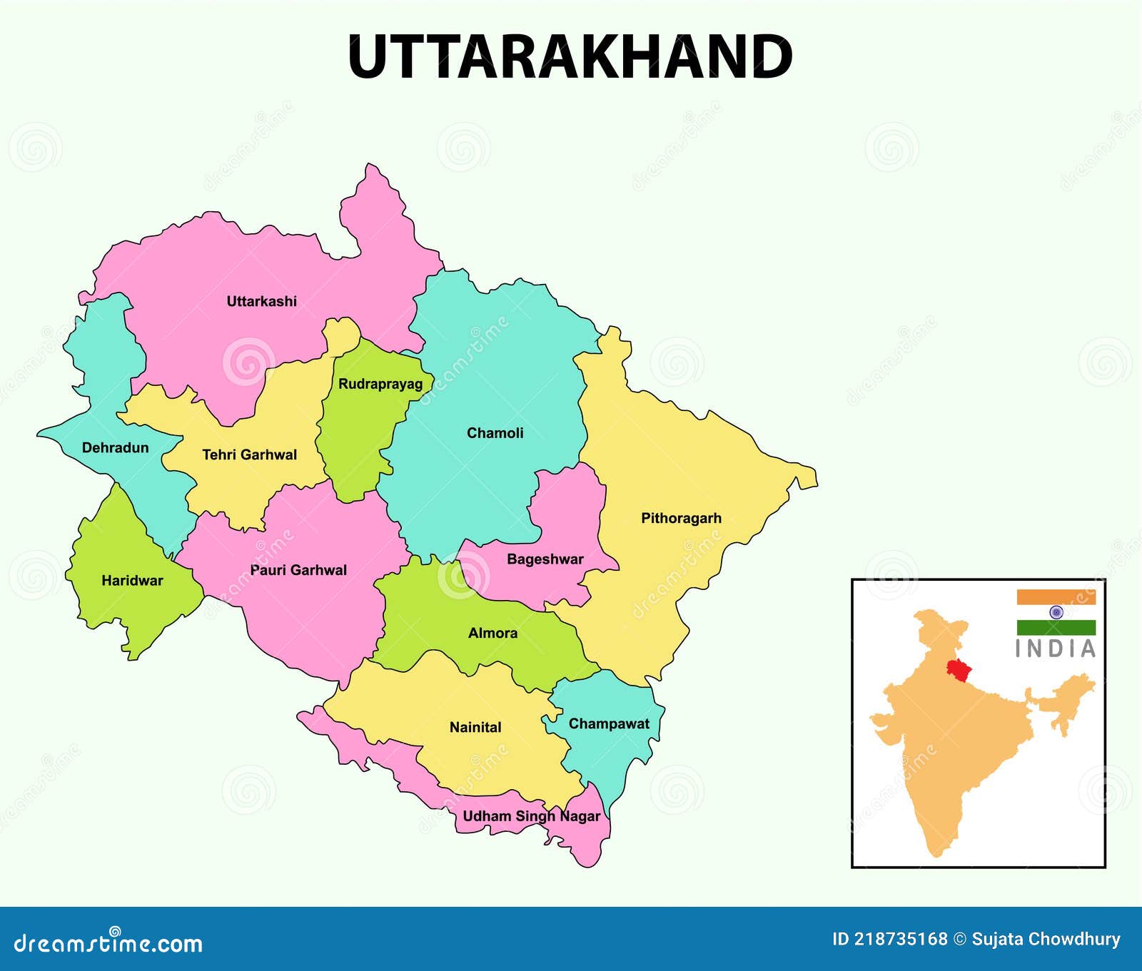 District Of Uttarakhand Map Uttarakhand Map. Showing State Boundary And District Boundary Of Uttarakhand  Map. Stock Vector - Illustration Of Country, Concept: 218735168