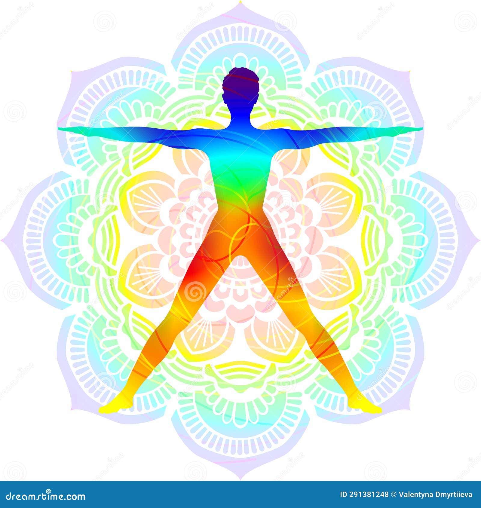 utthita tadasana mandala background colorful silhouette yoga posture star pose five pointed star pose utthita tadasana standing 291381248