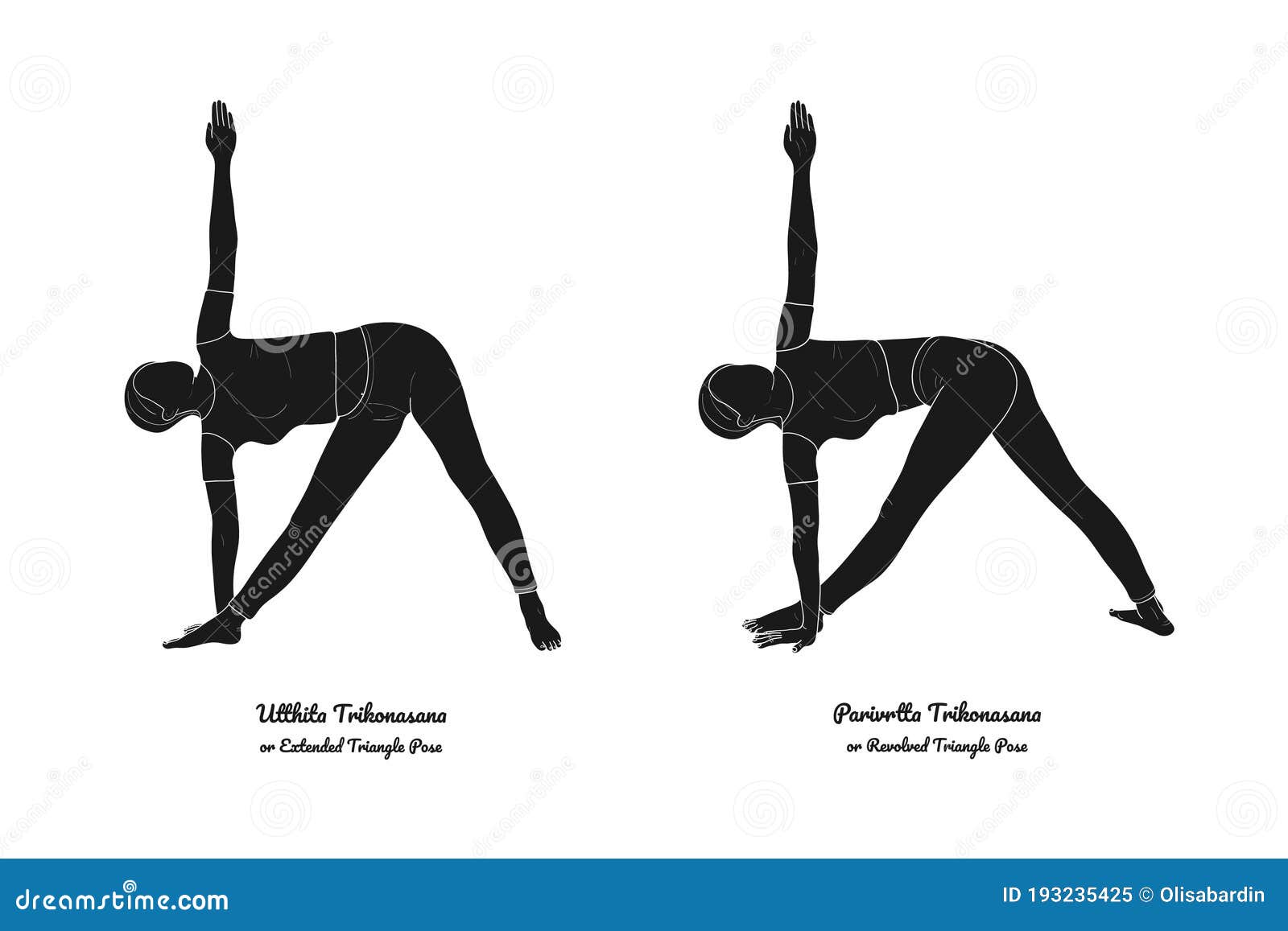 Utthita Trikonasana Extended Triangle Pose And Parivrtta Trikonasana Revolved Triangle Pose Vector Stock Vector Illustration Of Isolated Vector 193235425