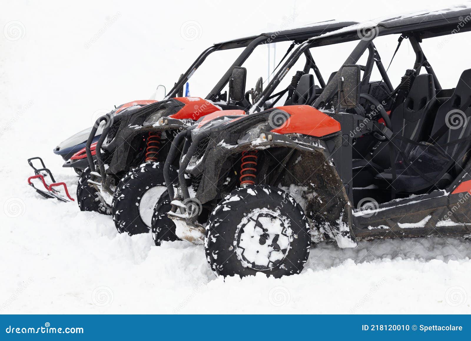 UTV buggy parked in snow stock photo. Image of rental 218120010