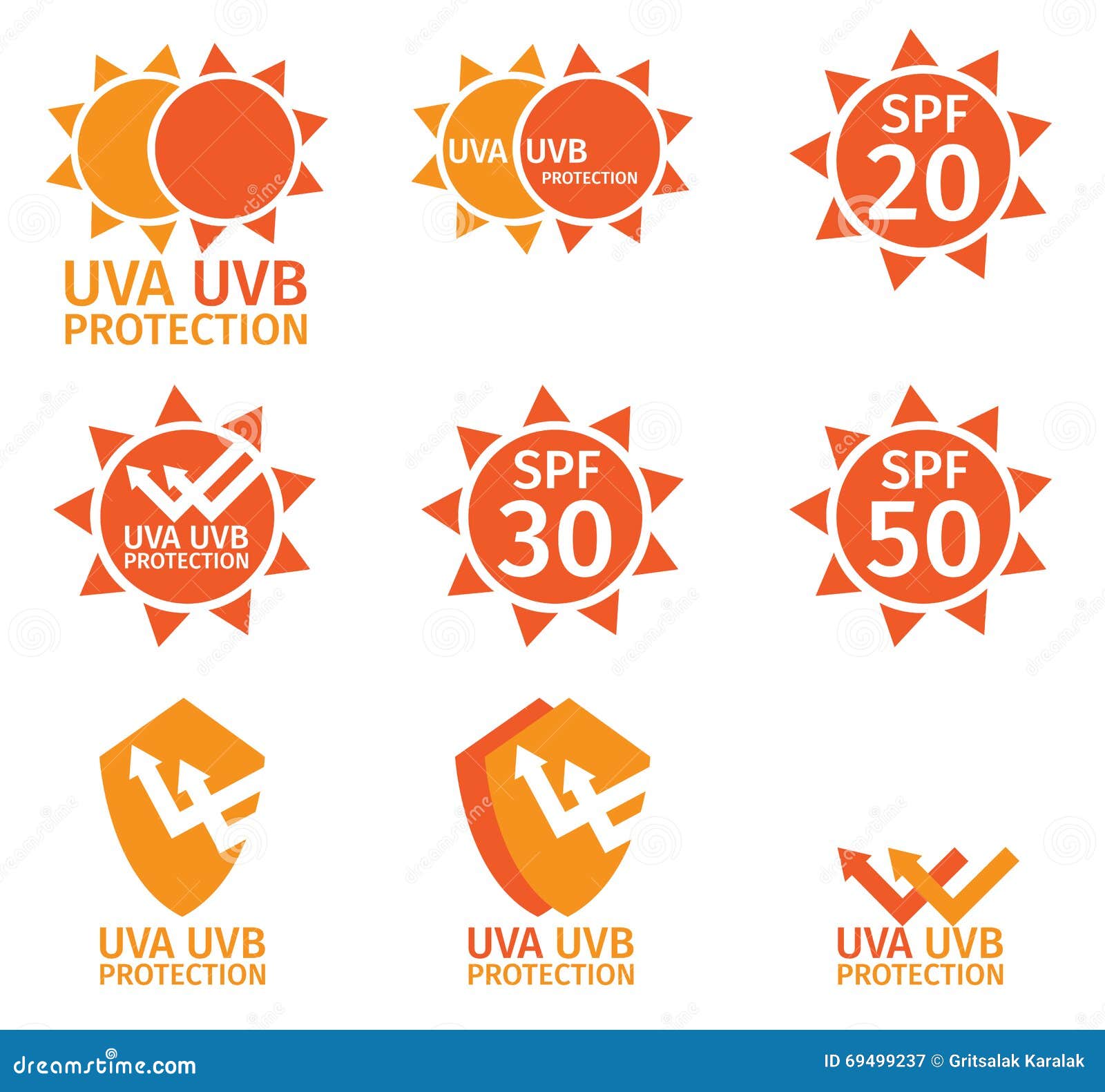 uv logo , uva uvb and spf with orange color