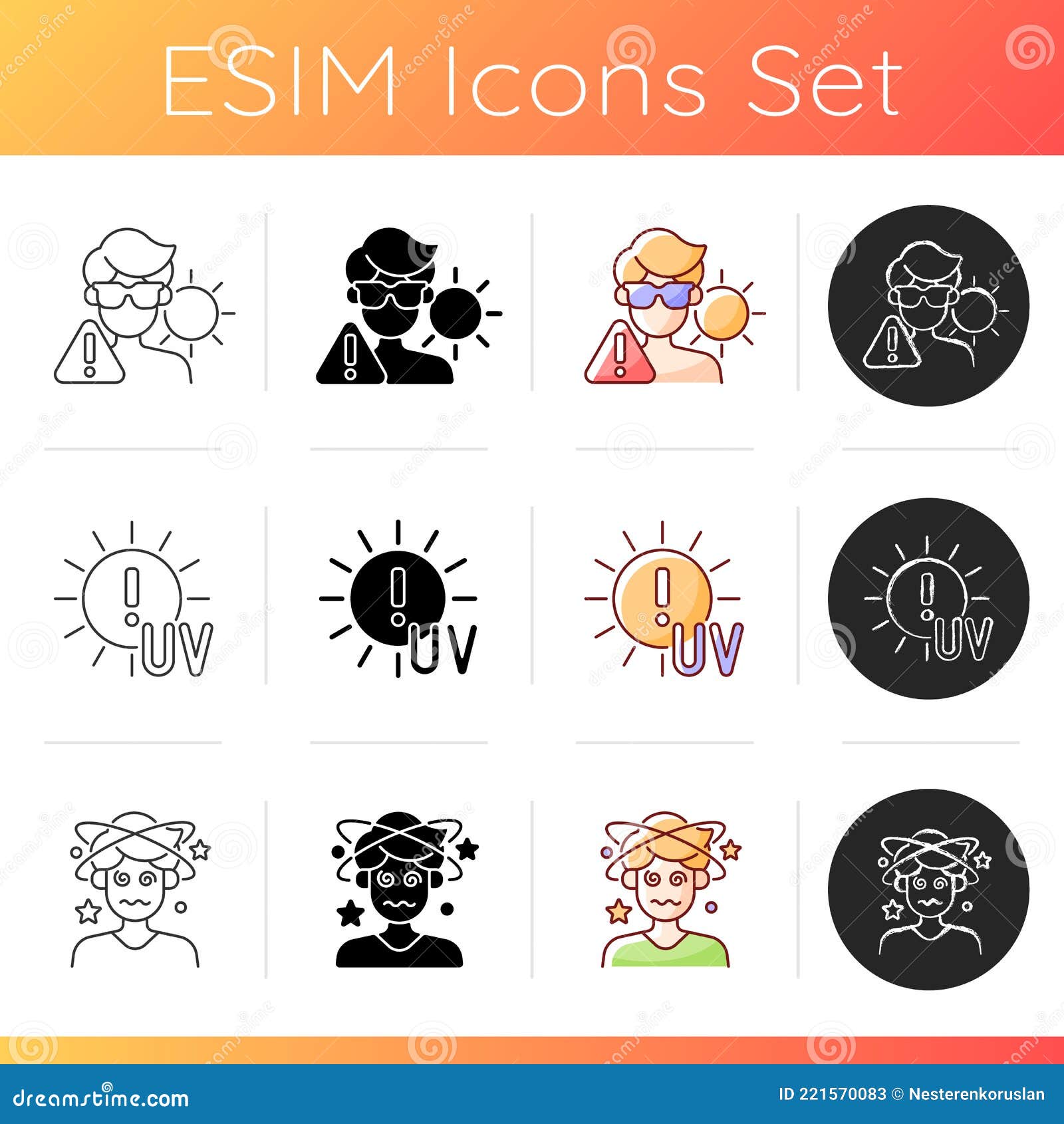 UV Rays Exposure Risk Icons Set Stock Vector - Illustration of exposure