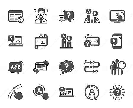 UX Icons. Set of AB Testing, Journey Path Map and Question Mark Icons ...