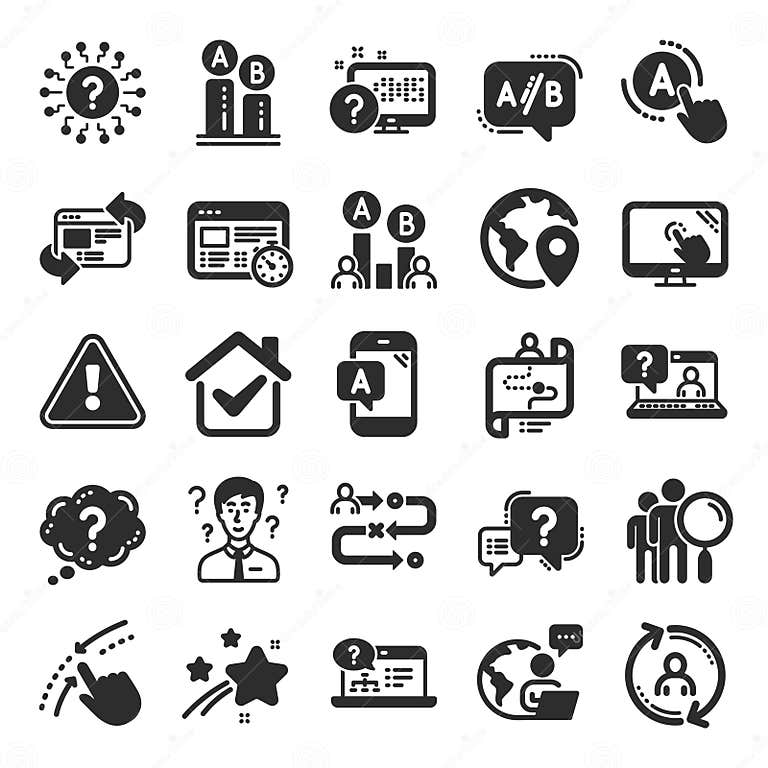 UX Icons. Set of AB Testing, Journey Path Map and Question Mark Icons ...