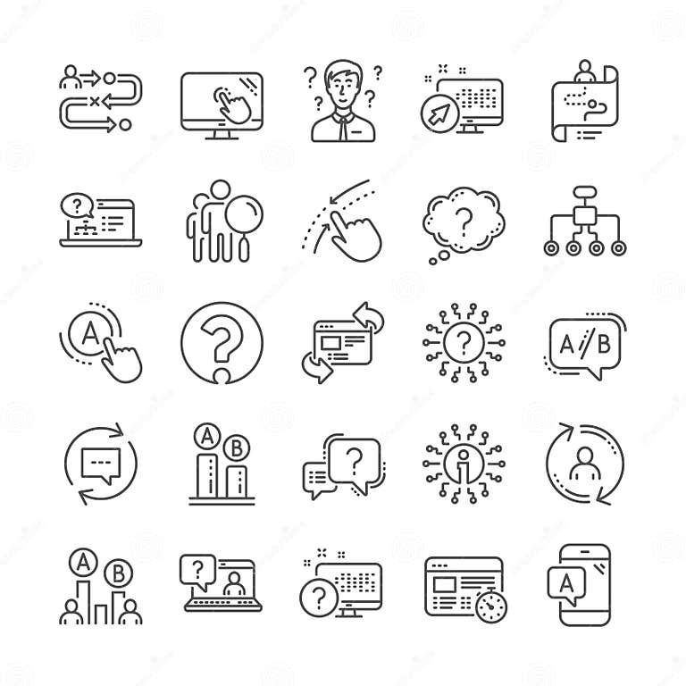 UX Line Icons. Set of AB Testing, Journey Path Map and Question Mark ...
