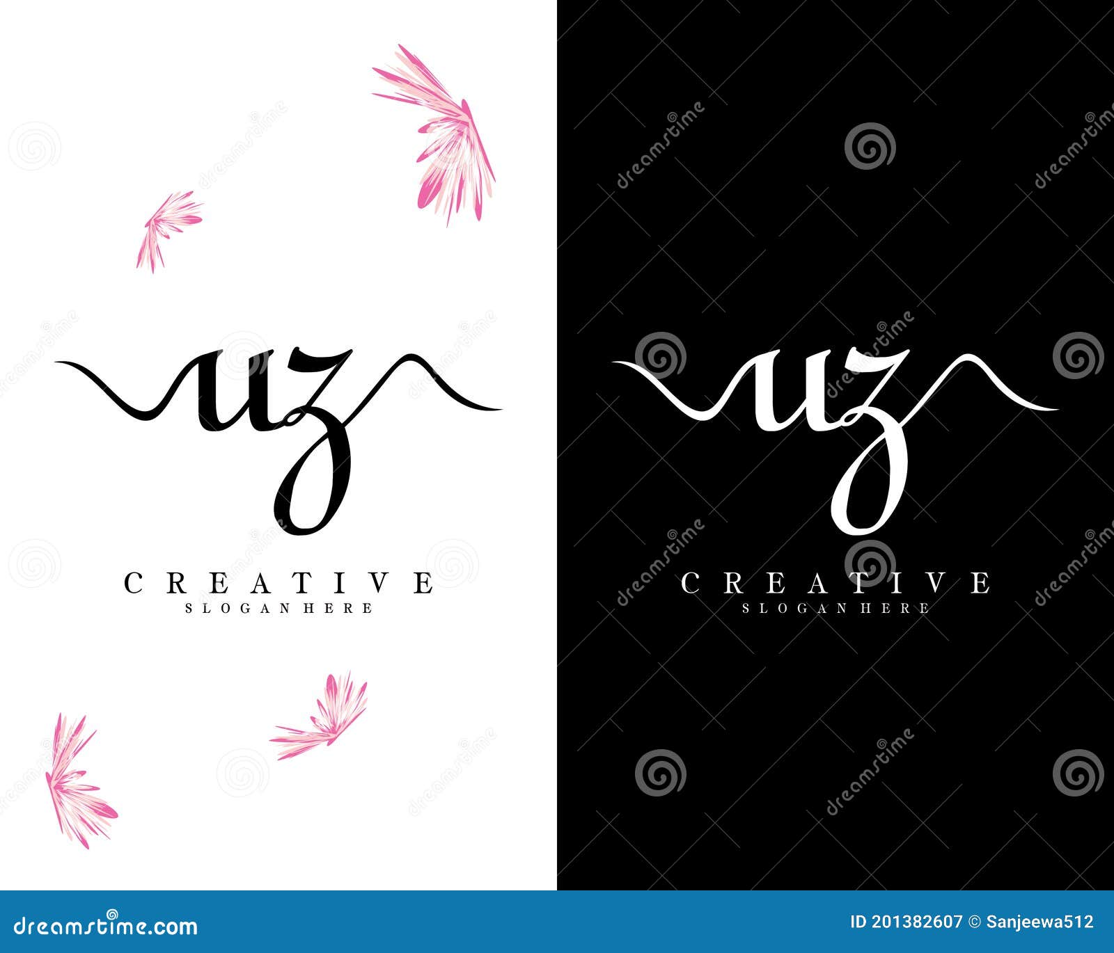 uz, zu creative handwriting letters logo  