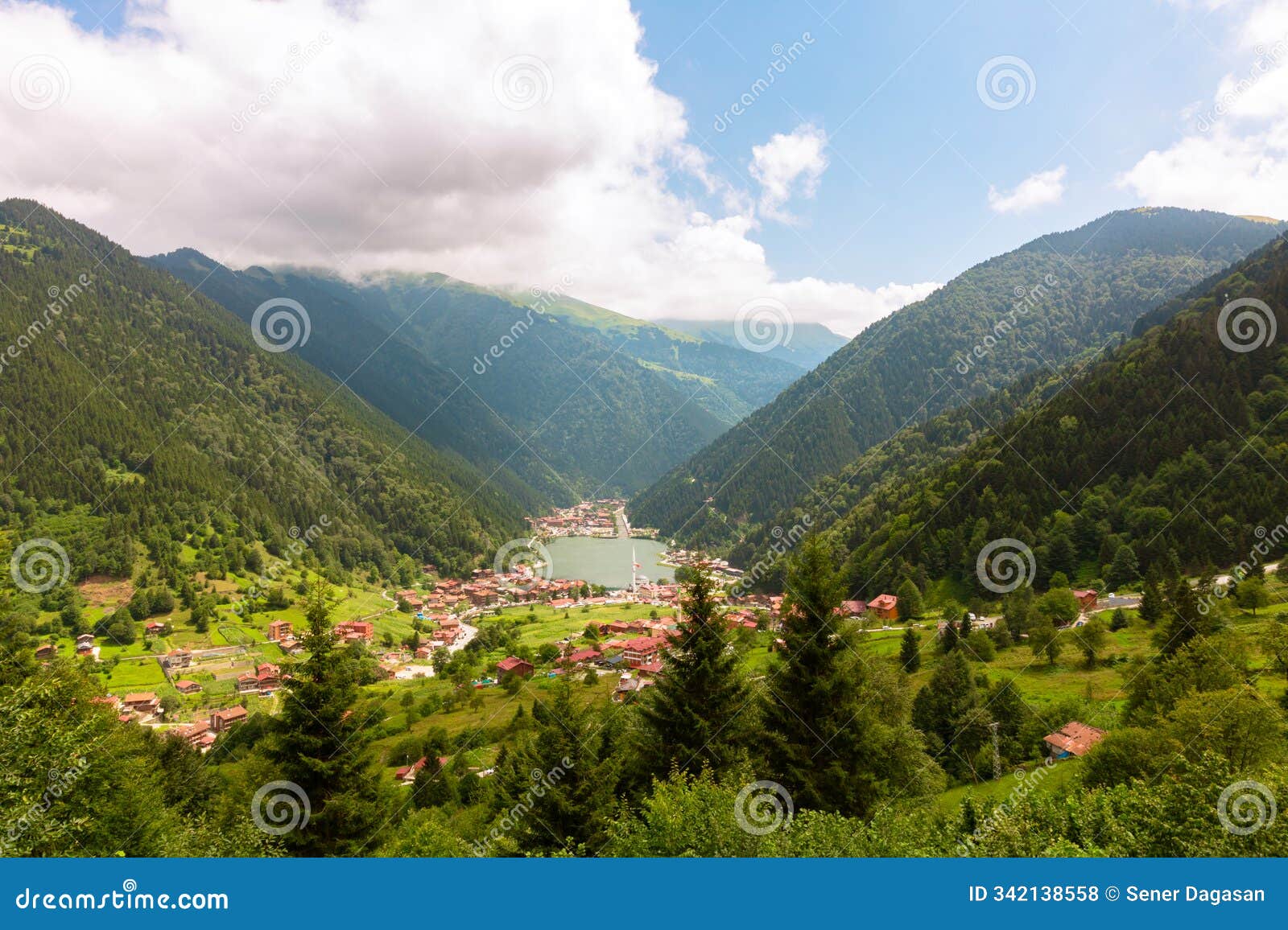 uzungol view from the hills. wide angle view of uzungol in trabzon.