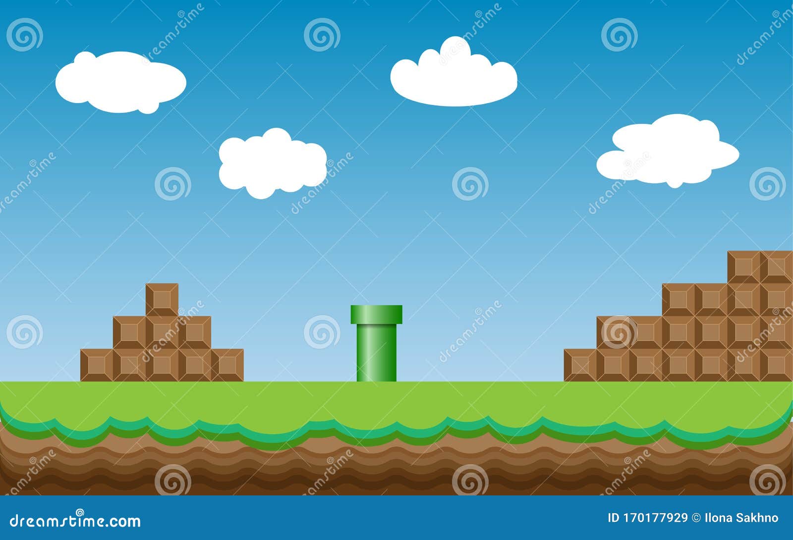 Vídeo Antigo Jogo Retro Super Mario Bros Fundo Cenário Clássico De Design  De Jogos De Retrô Ilustração do Vetor - Ilustração de retro, mordeu:  170177929