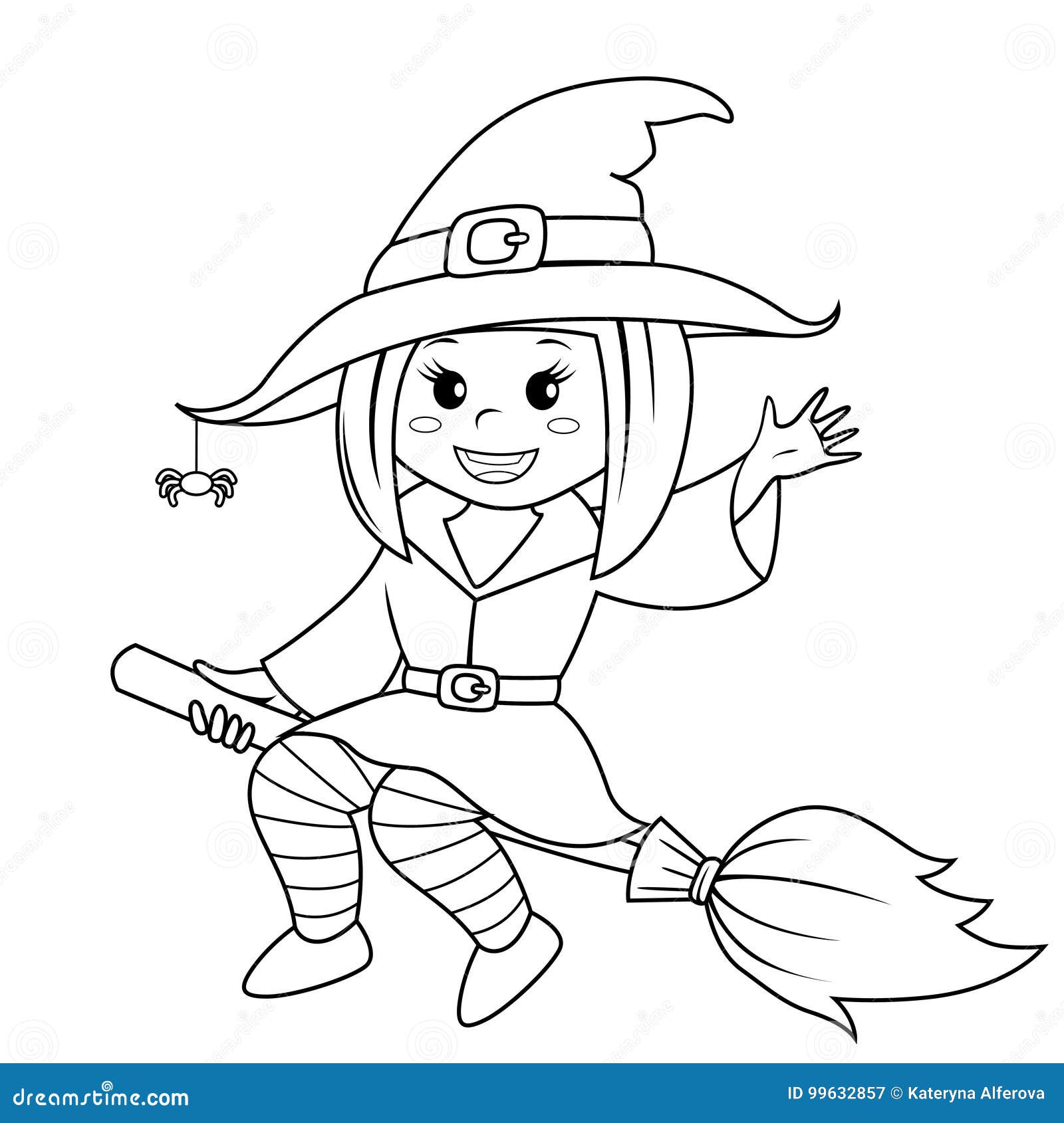 Bruxa bonita numa vassoura - Dia das Bruxas - Coloring Pages for Adults