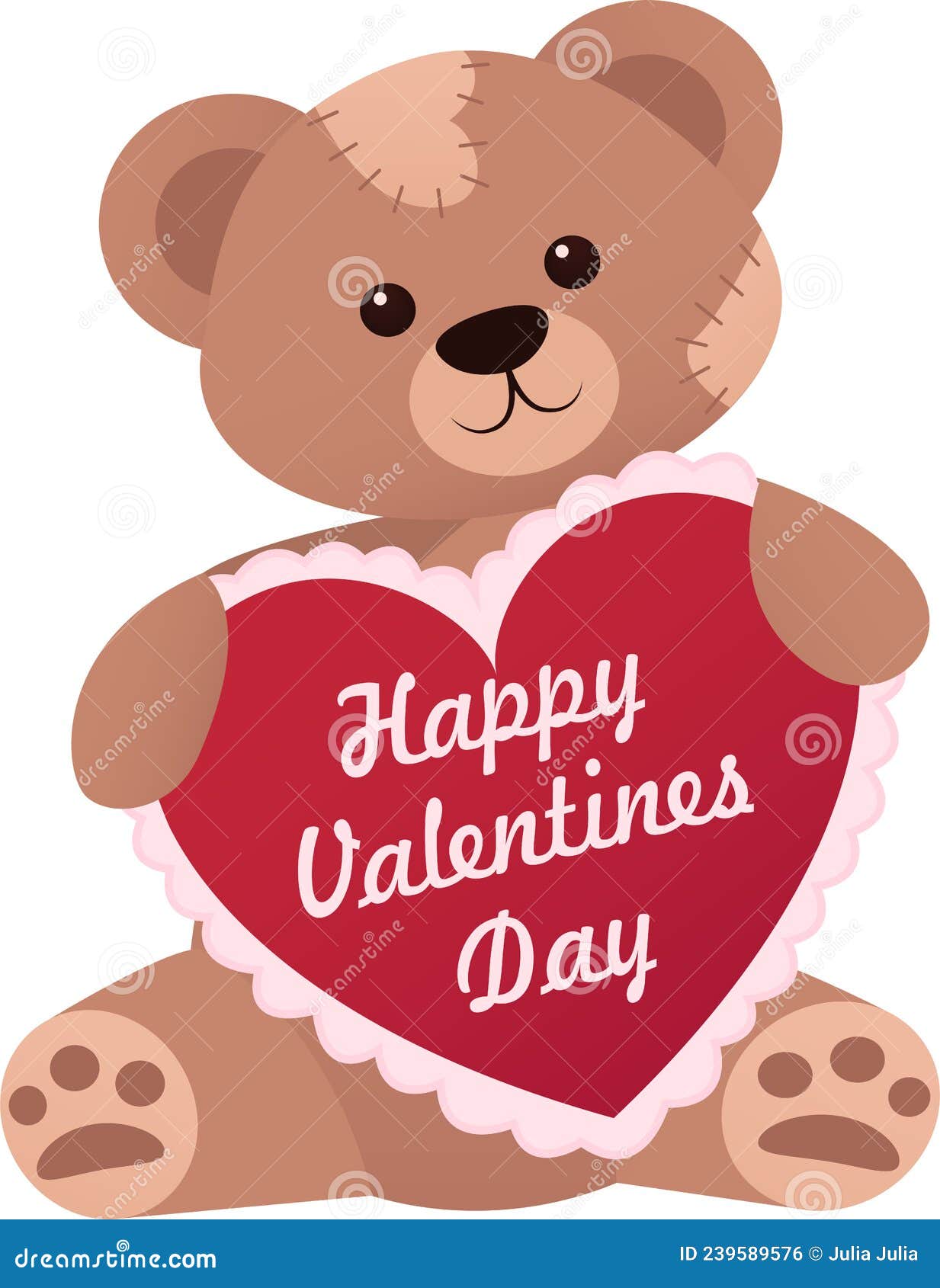 Brown Sitting Teddy Bear with a Valentine Stock Vector Illustration
