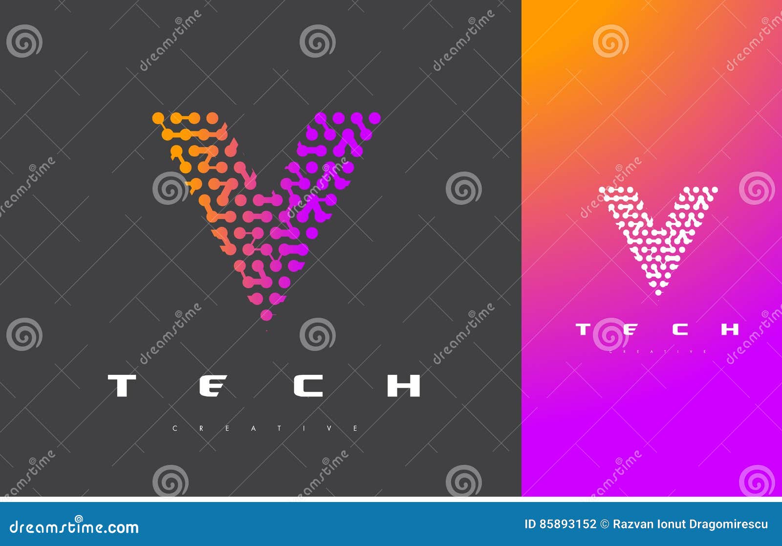 v letter logo technology. connected dots letter  .