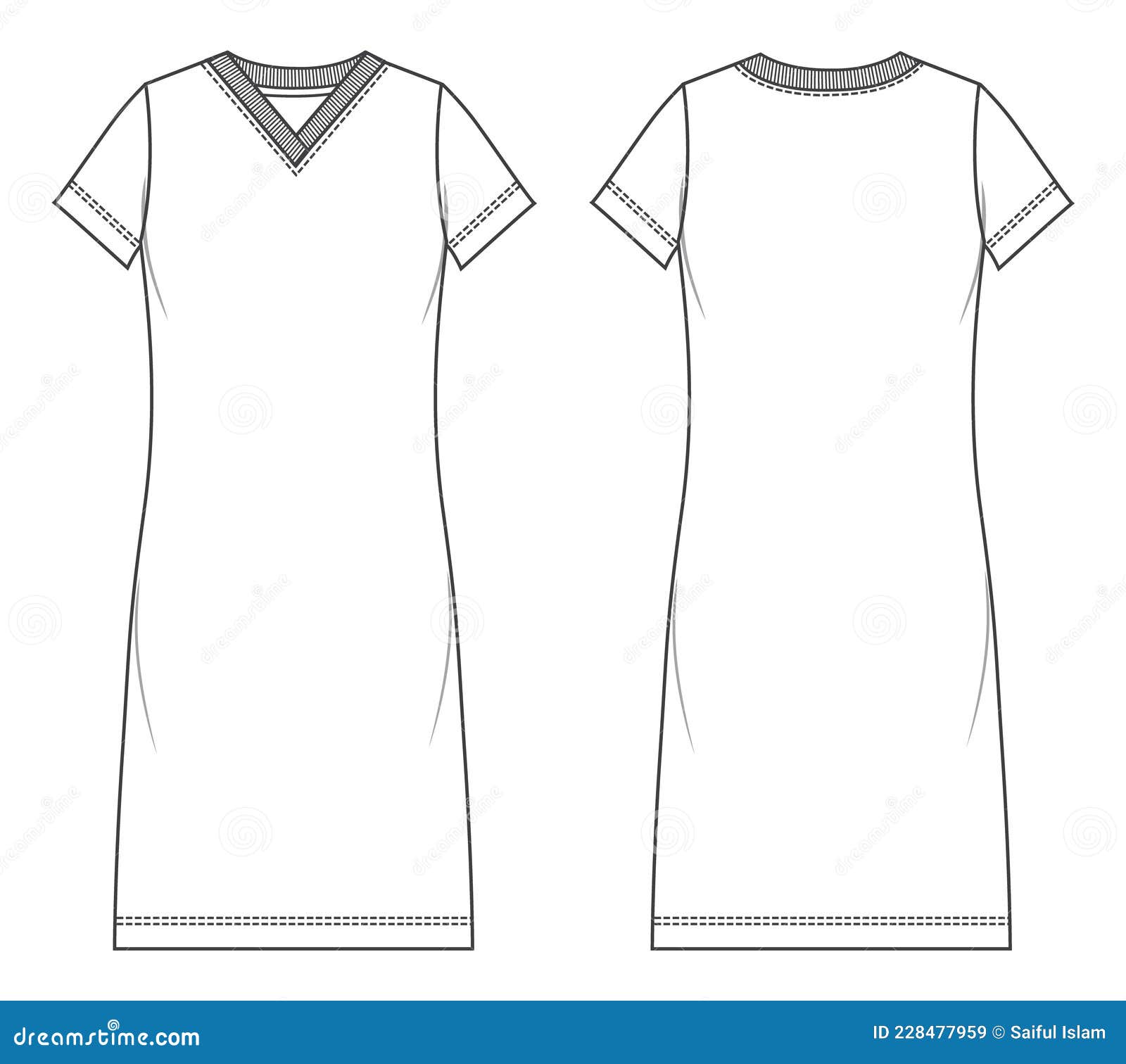 V-neck Ladies Long Stylish Dress Overall Technical Fashion Sketch ...
