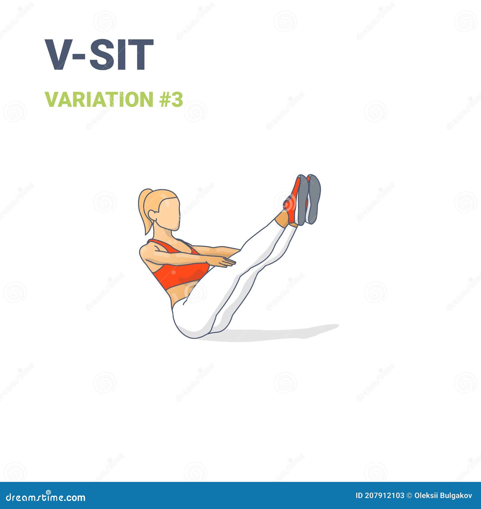 v-sit girl home workout exercise guide  colorful concept or navasana boat yoga pose