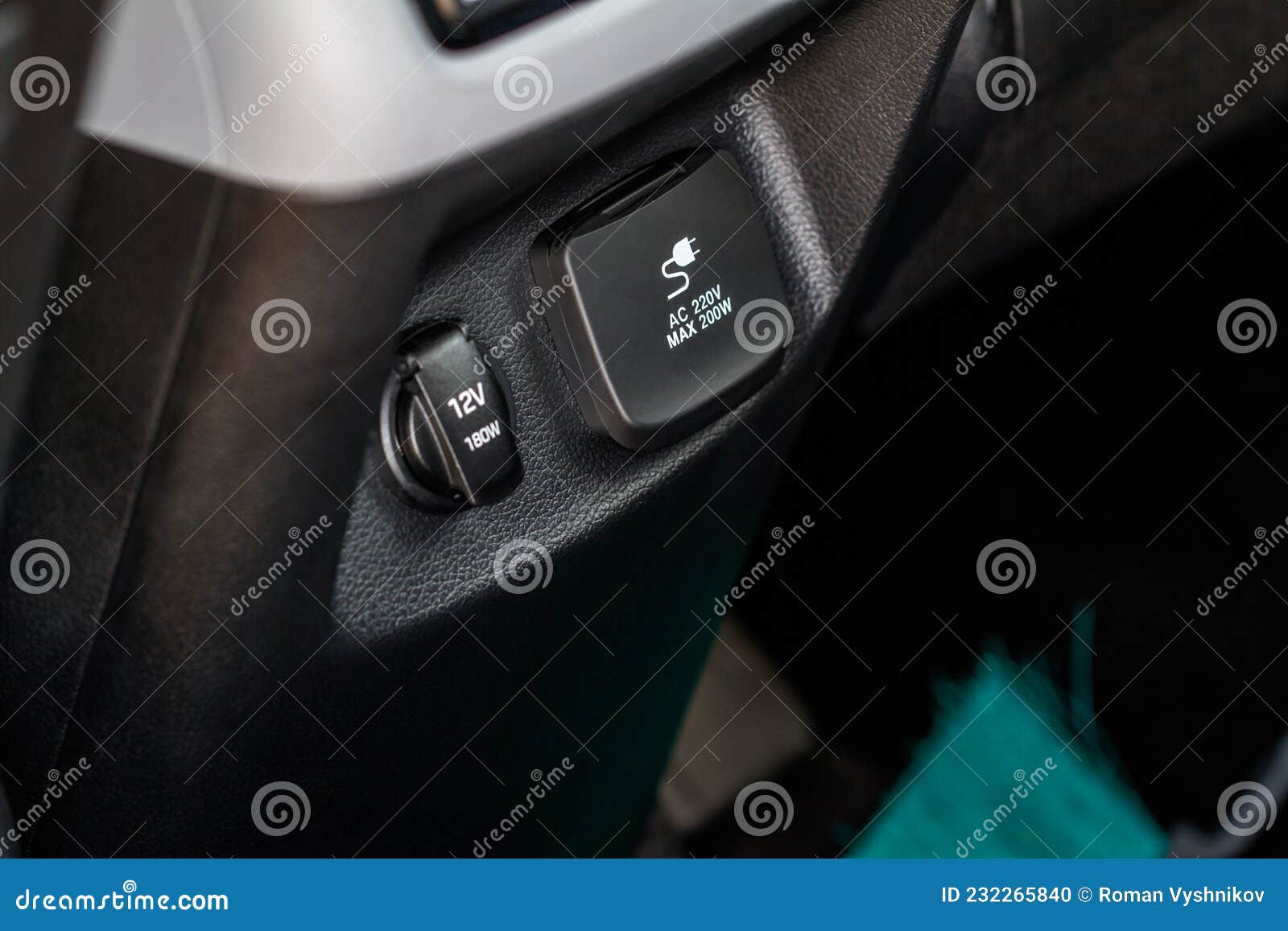 12V and 220v Power Outlet Socket in the Car. Stock Photo Image of