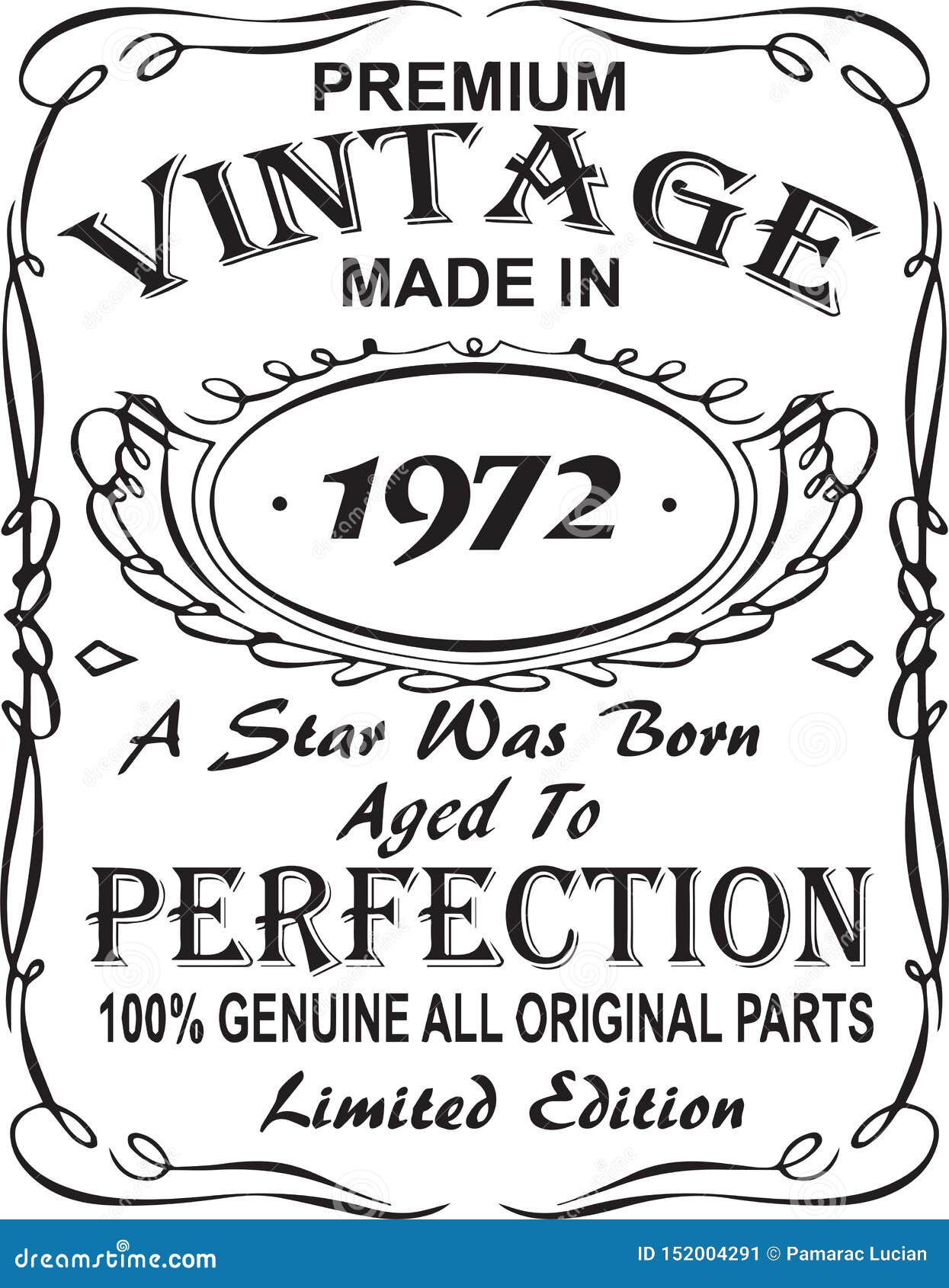 Vectorial T-shirt Print Design.Premium Vintage Made In 1972 A Star Was