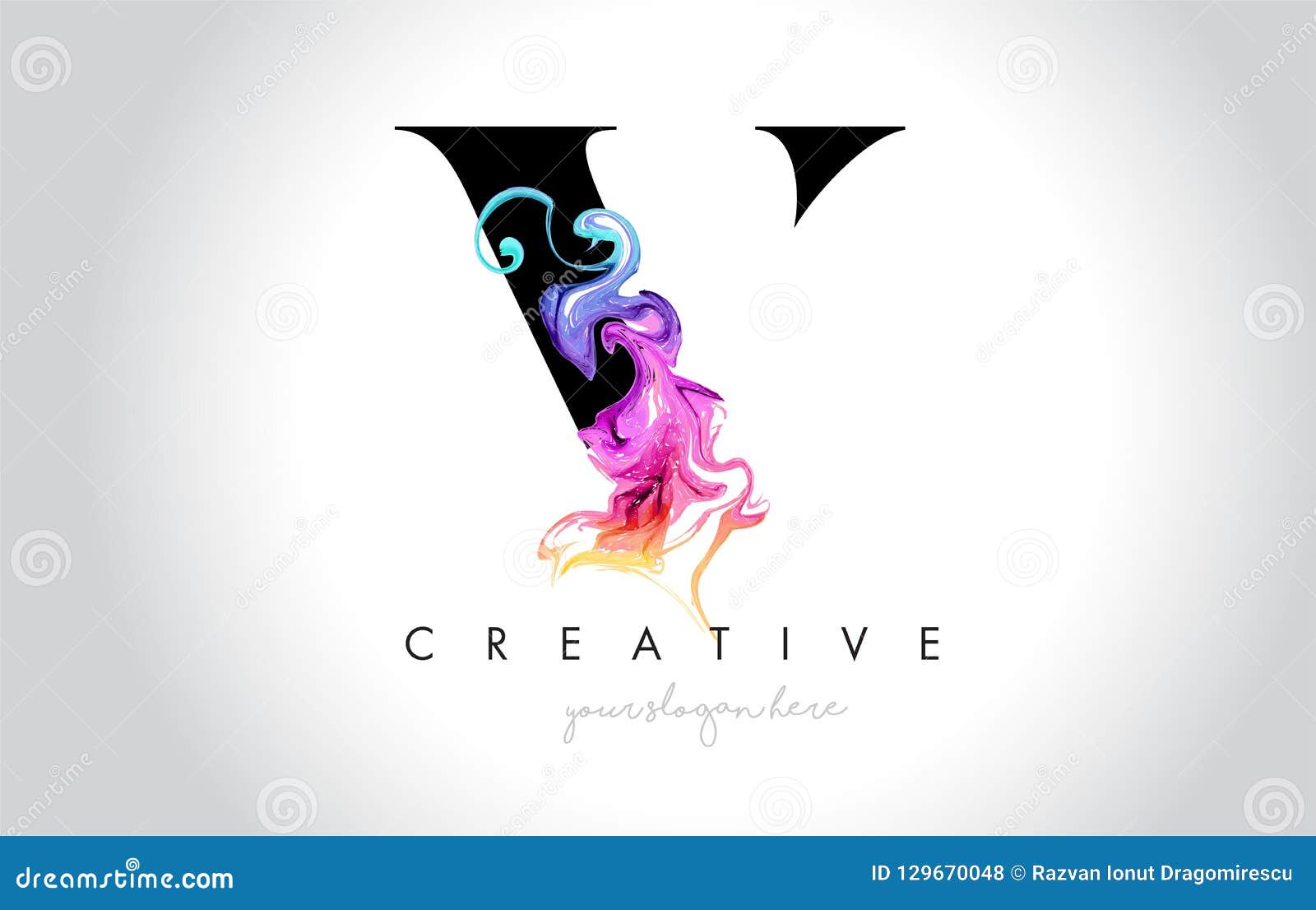 v vibrant creative leter logo  with colorful smoke ink flo