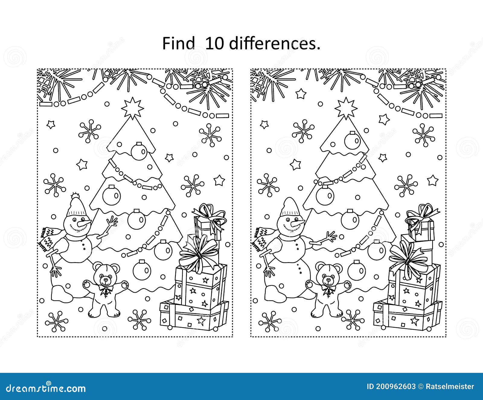 Vacaciones De Invierno Año Nuevo O Navidad Encuentra Diez Diferencias De  Juego Ilustración del Vector - Ilustración de negro, educativo: 200962603