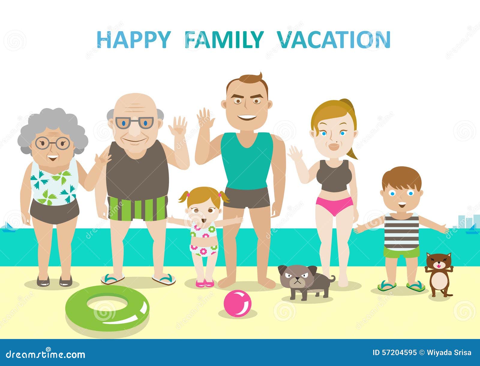 Vacanza del carattere della famiglia. Vettore della famiglia felice durante le vacanze estive