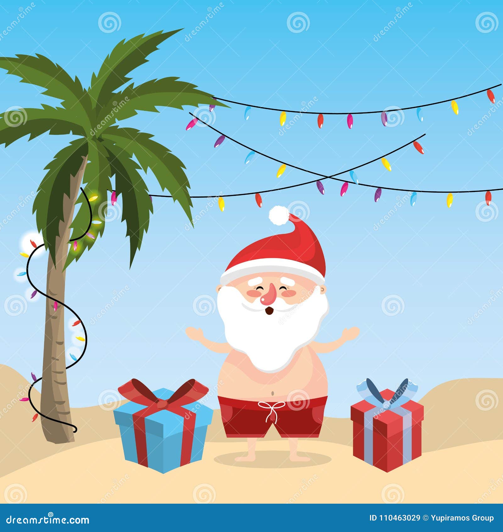 Albero Di Natale Estivo.Vacanza Di Vacanza Estiva Con Il Babbo Natale Illustrazione Vettoriale Illustrazione Di Mare Oceano 110463029