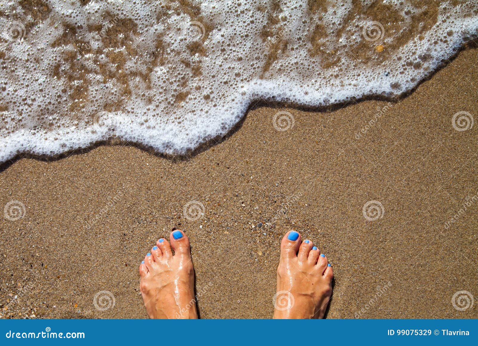 Vacation Concept, Women Foot Near Sea Foam at Gold Sand Stock Image ...