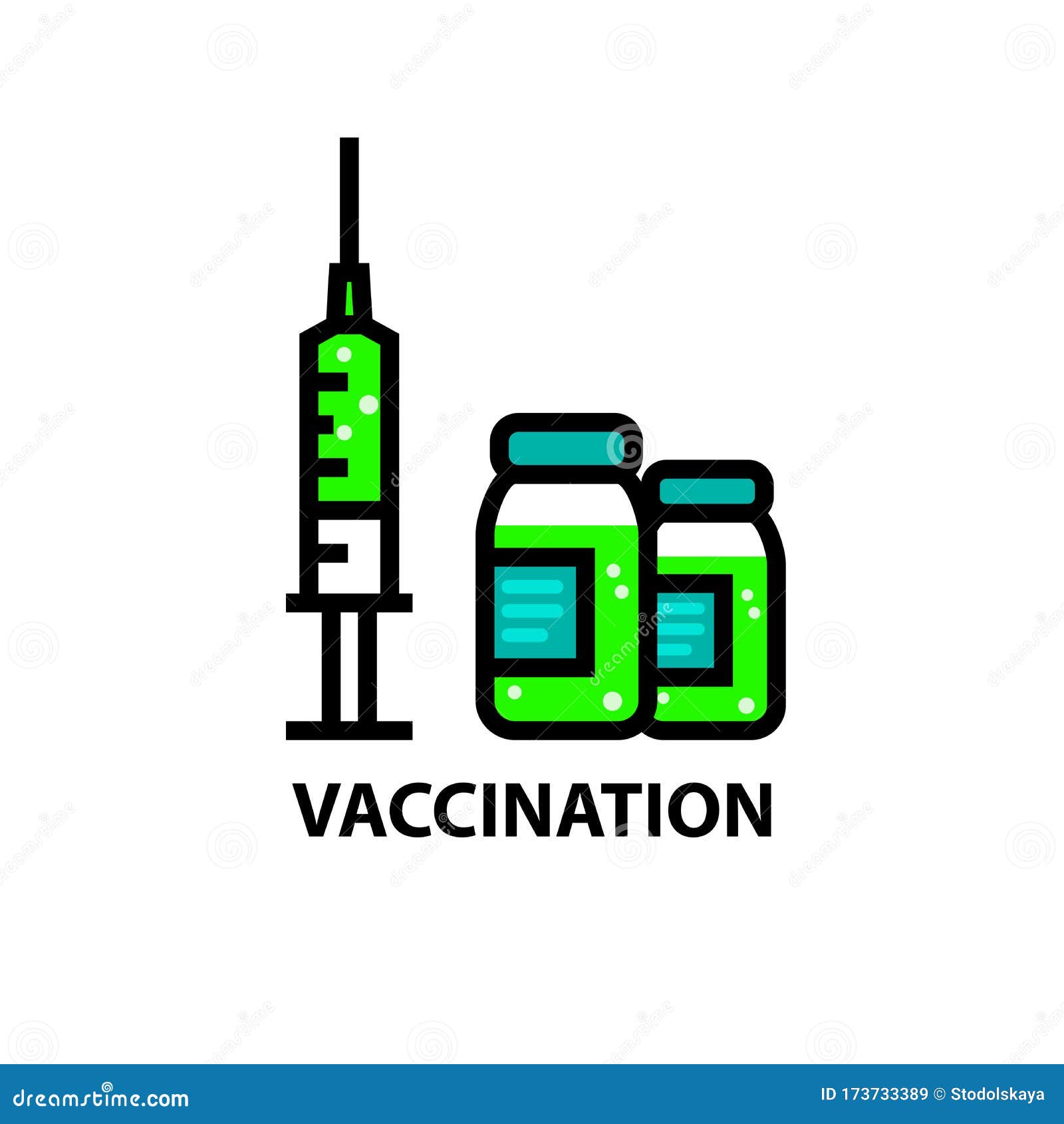 vaccination icon - syringe and bottle with vaccine, virus antidote