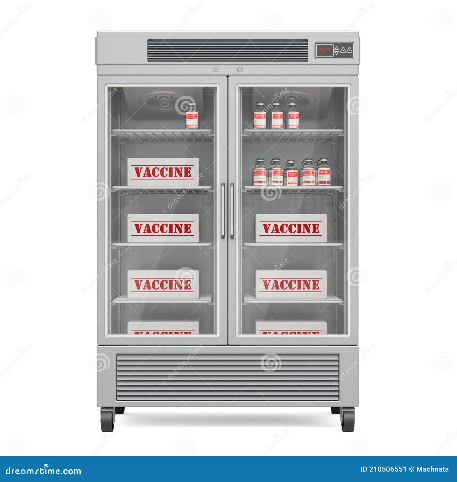 vaccine fridge with ampoules, 3d rendering