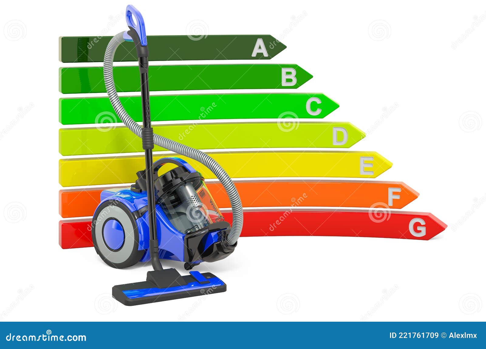 Vacuum Cleaner with Energy Efficiency Chart, 3D Rendering Stock