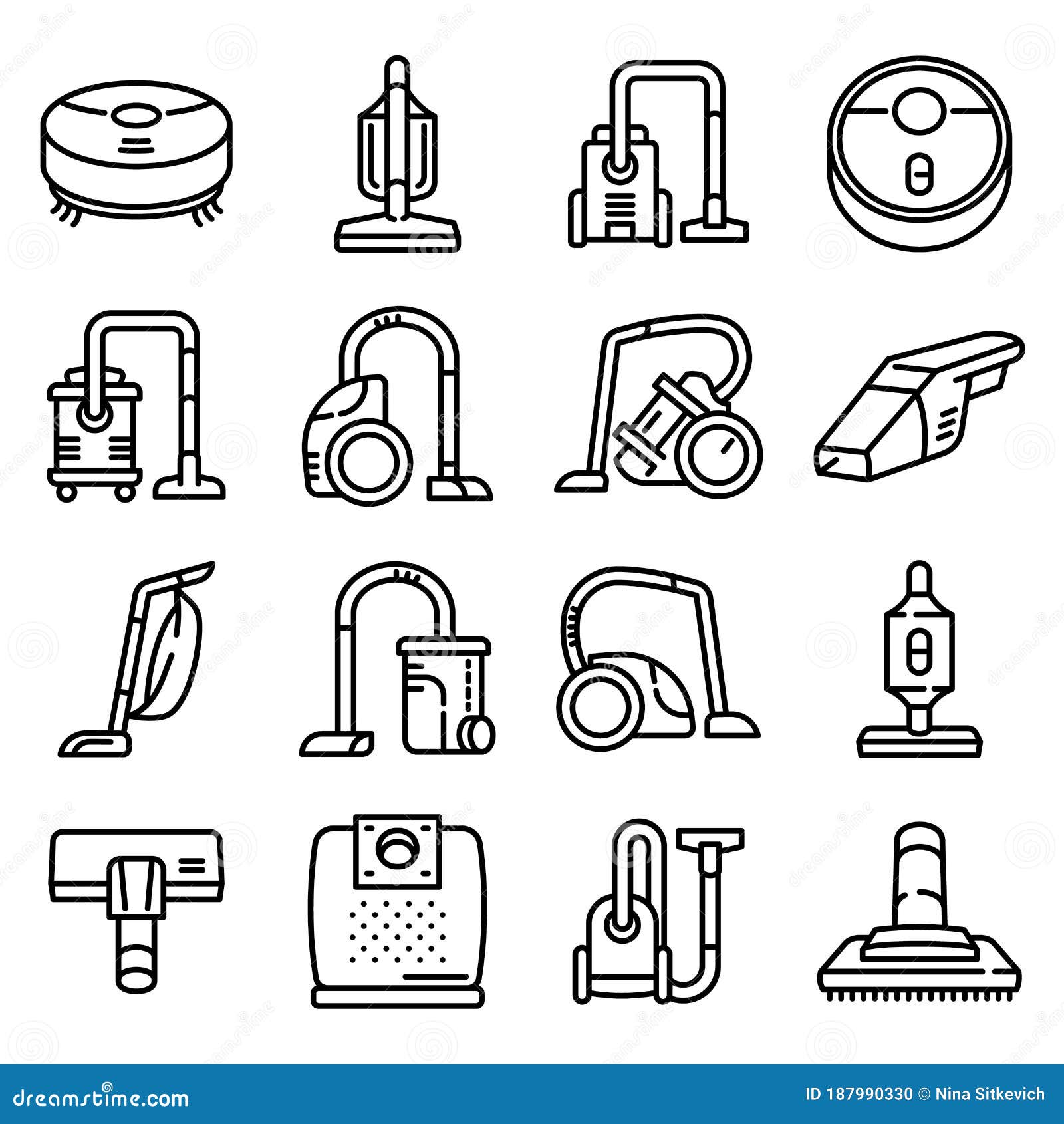 Vacuum Cleaner Icons Set, Outline Style Stock Vector Illustration of