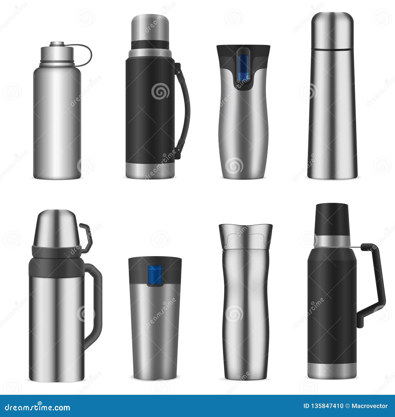 Vacuum Flask Realistic Set stock vector. Illustration of product