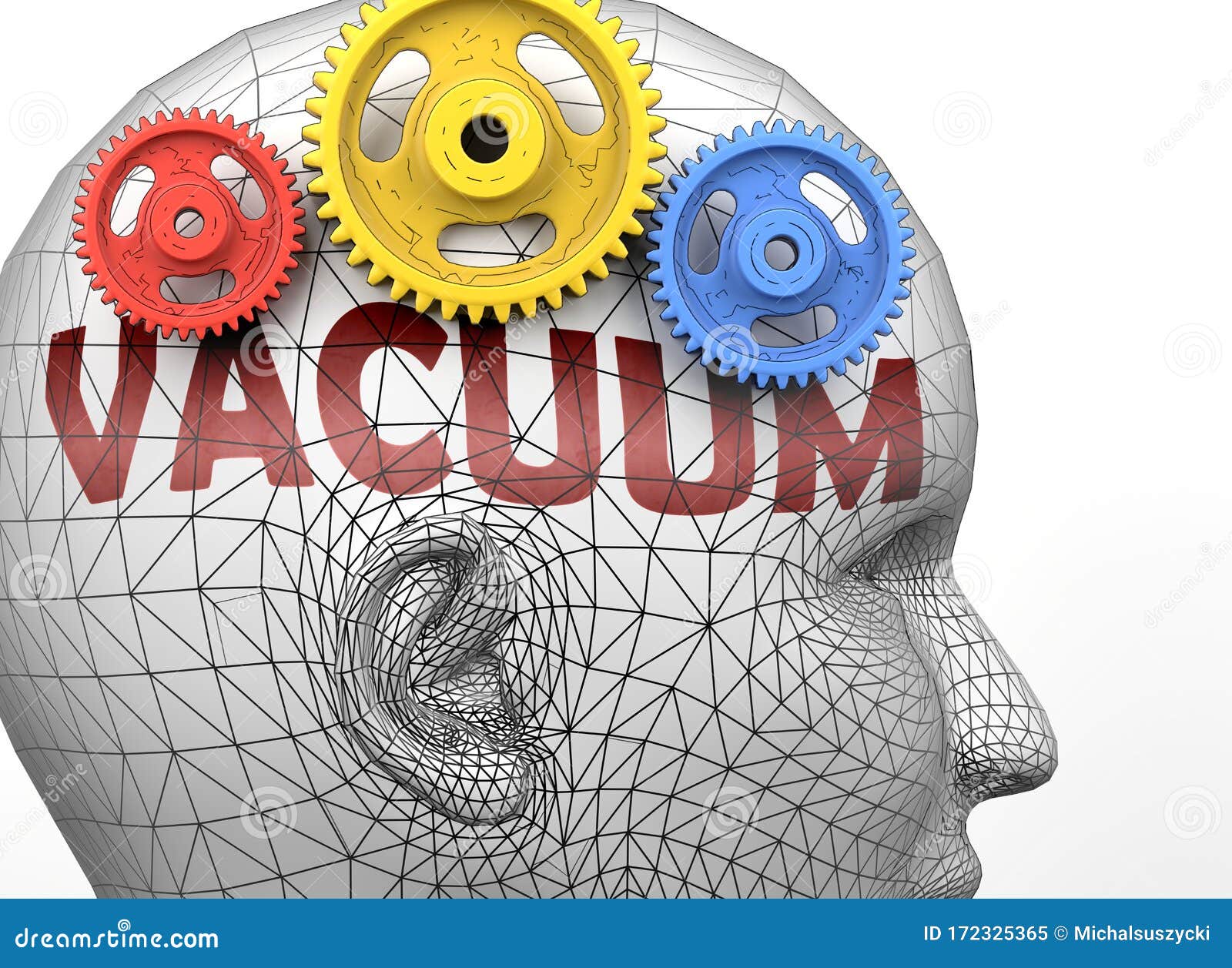 Vacuum and Human Mind Pictured As Word Vacuum Inside a Head To Symbolize Relation between