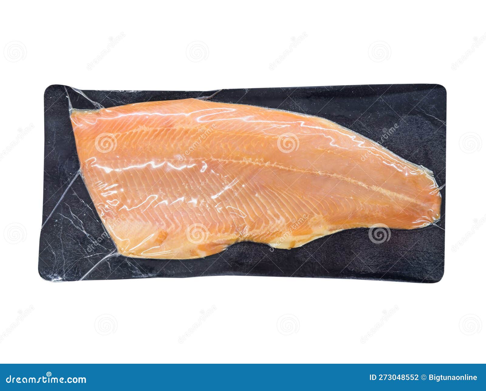 Vacuum Packaged Salmon Fish Isolated on White Background Stock Photo