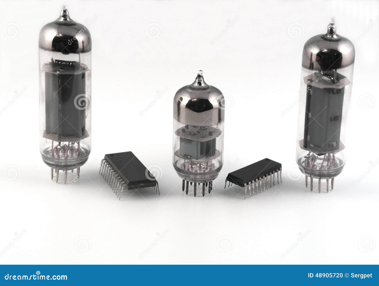 Vacuum Radio Tubes and Semiconductor Chips Stock Photo Image of
