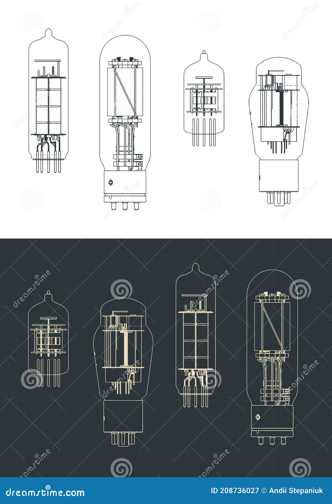 Vacuum Tube Set Drawings stock vector. Illustration of audio 208736027