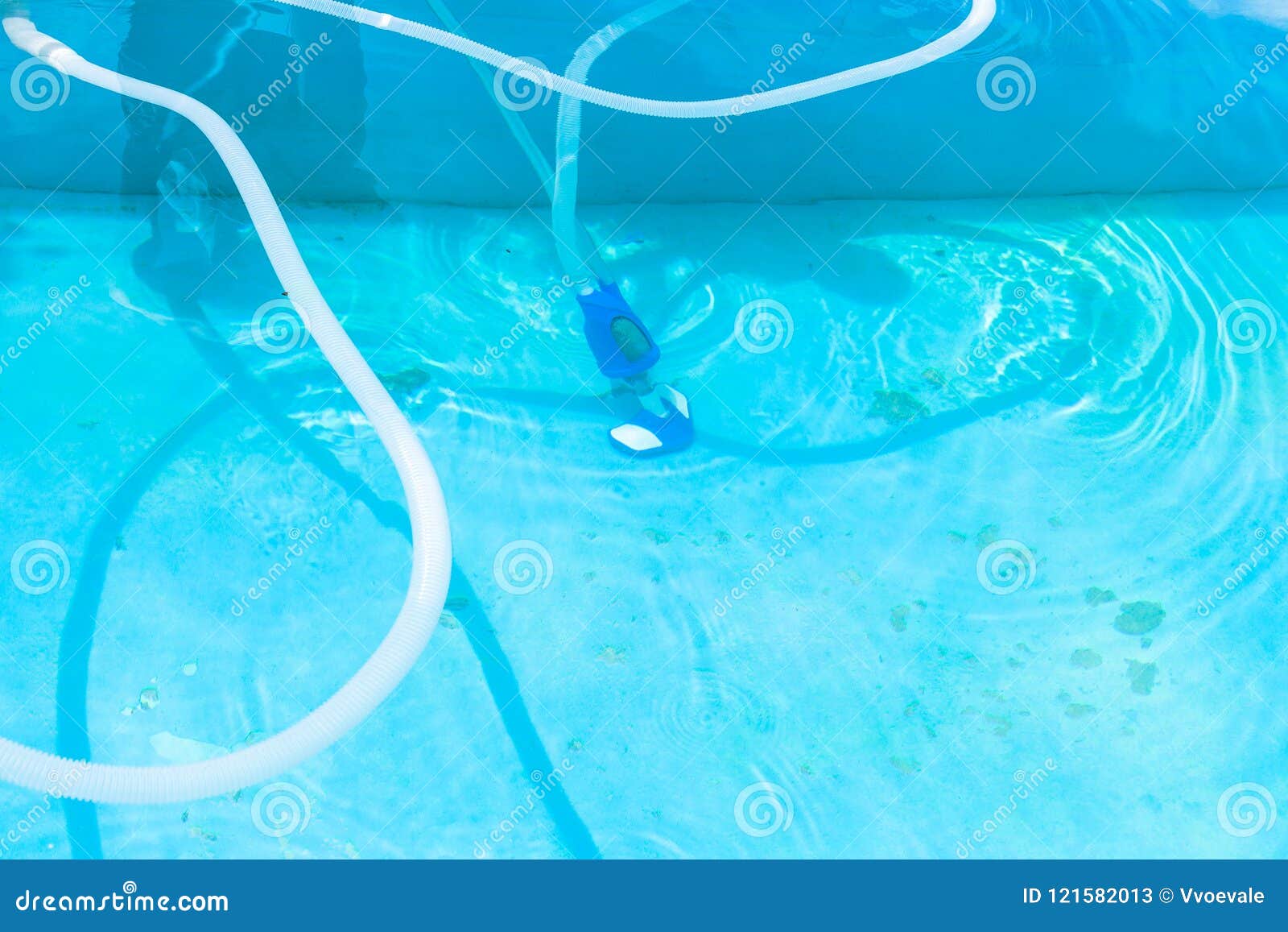 Vacuuming of Bottom of Outdoor Swimming Poo Stock Image Image of