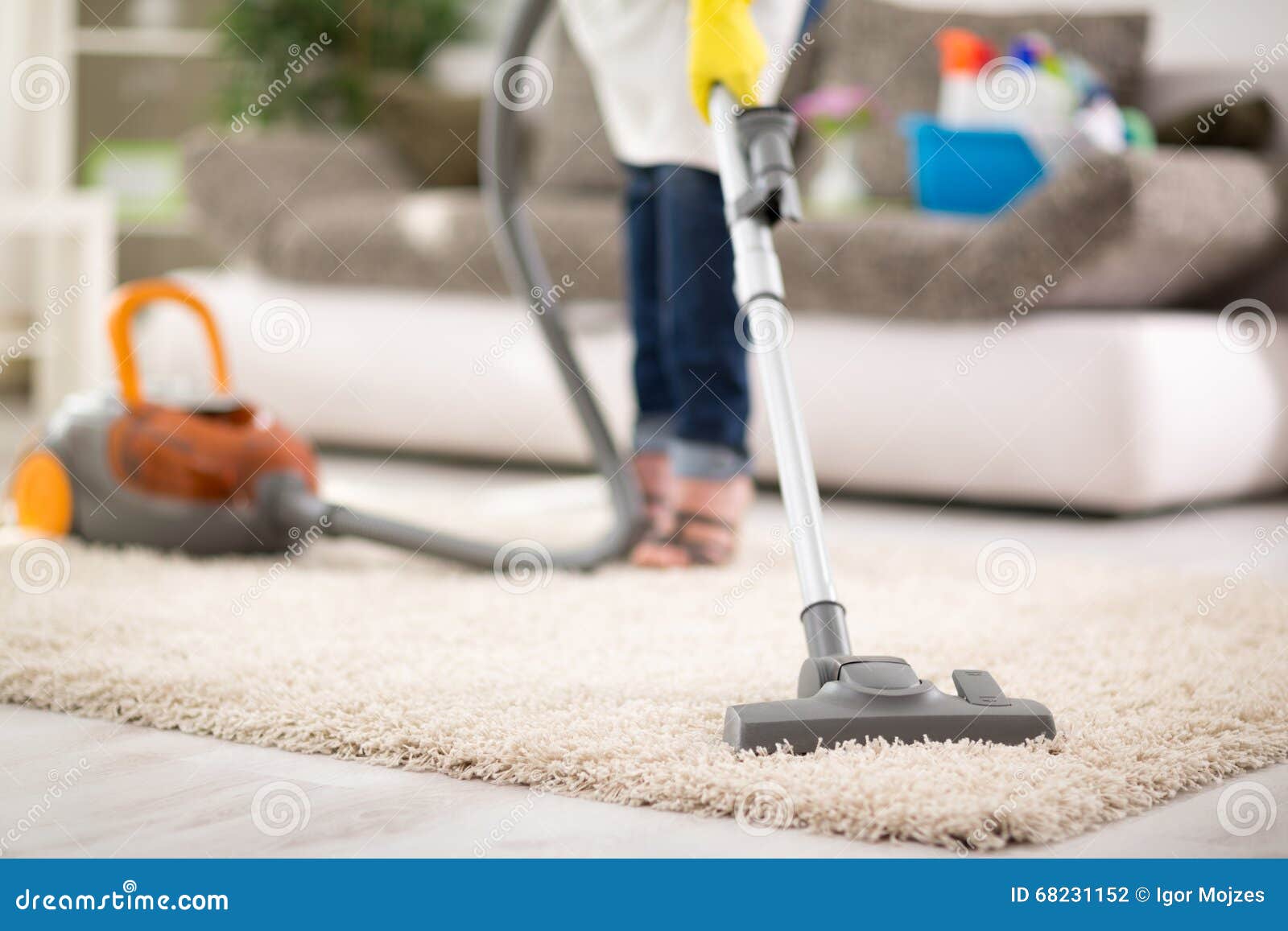 vacuuming carpet