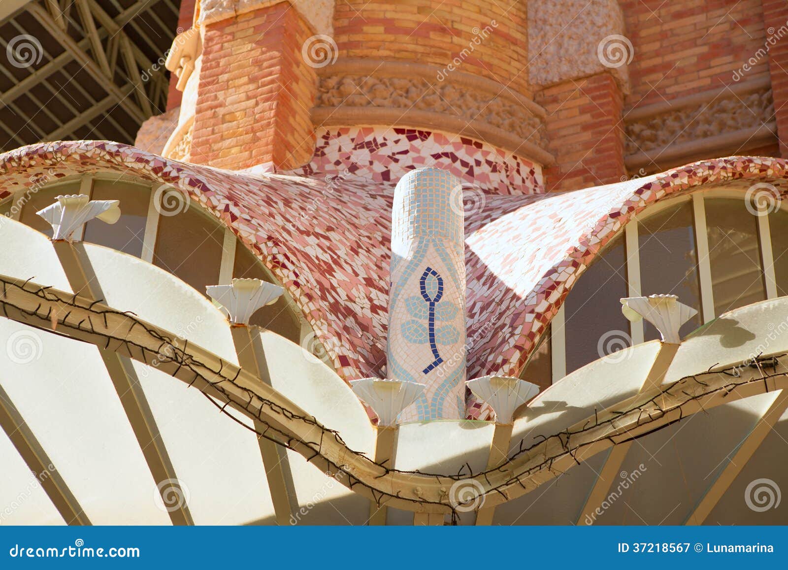 vaencia modernist detail of colon market with mosaic tiles