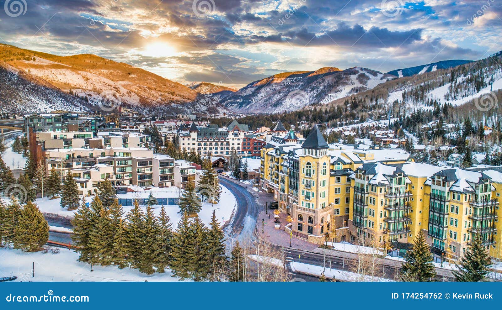 vail, colorado, usa drone village skyline aerial