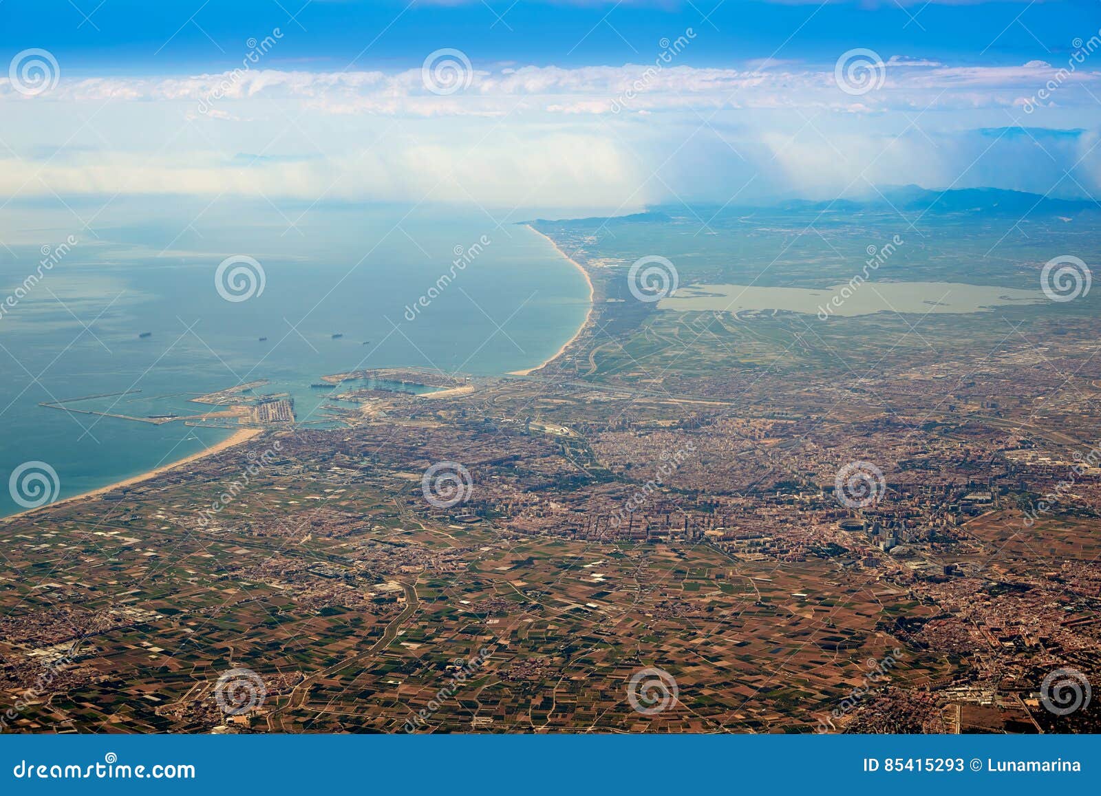 valencia city and albufera lake aerial spain
